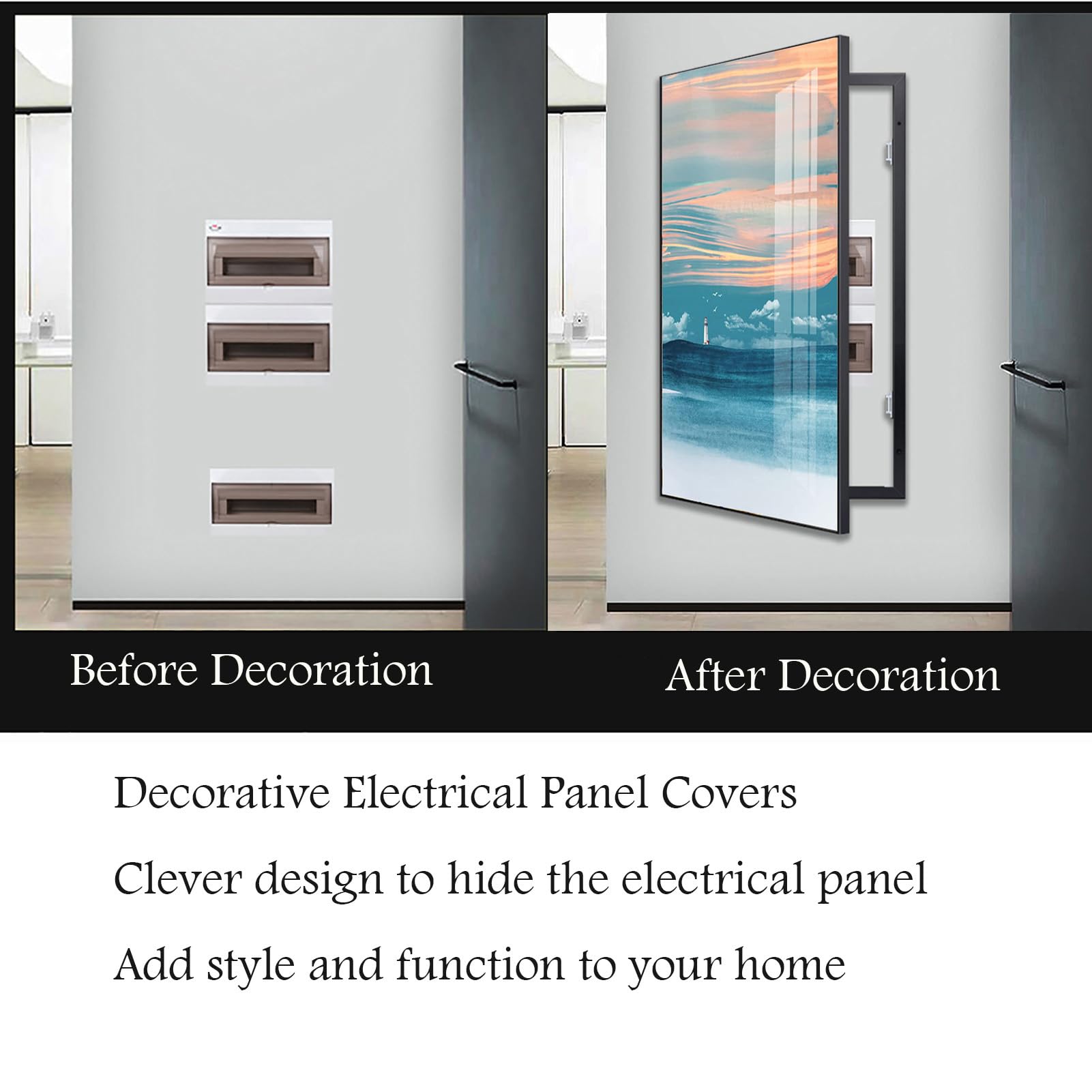 Copertura Quadro Elettrico - Decorativa Nascondi Contatore - Quadri Copri Contatori Elettrici da Parete - Protezione Affidabile per Il Tuo Quadro Elettrico,Black (d),50×70cm