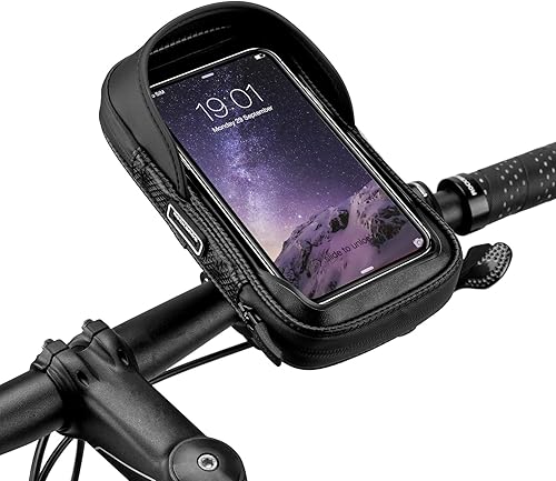 ROCKBROS Bolsa para manillar de bicicleta para motocicleta, giratoria de 360, impermeable, a prueba de golpes, para iPhone de hasta 7 pulgadas
