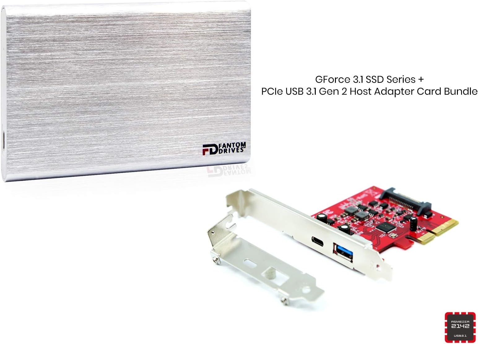 Fantom DrivesCSD1000S-M-HA Micronet Technology External SSD 1TB USB 3.1 Gen 2 Type-C 10Gb/s with PCIe Host Adapter - Mac - GFORCE 3.1 SSD Series 2.5 inches Brushed Silver