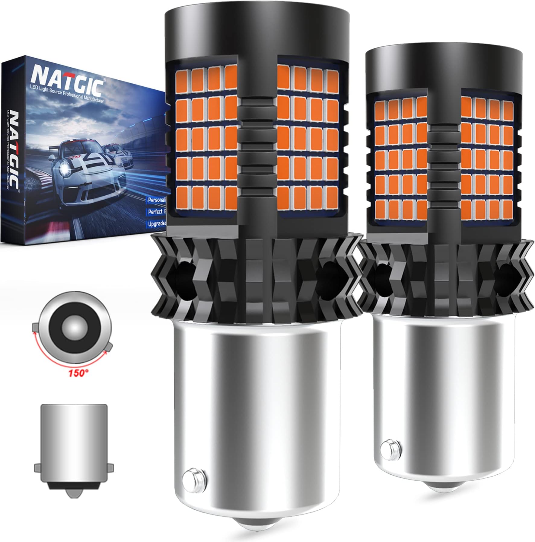 Amber BAU15S PY21W LED Bulbs Yellow Canbus Error Free Turn Signal Light Built-in Resistor No Hyper Flash No Error For Blinker Light Indicator Light Side Marker Light 2000Lm 21W(Pack Of 2)