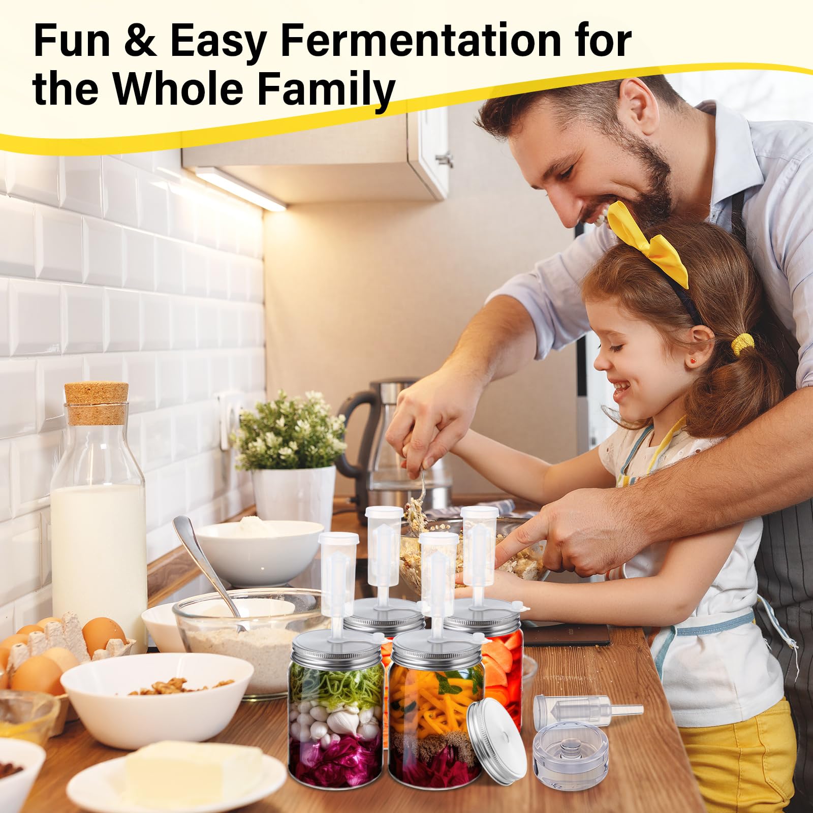 8-teiliges Fermentationsset für Einmachgläser mit breiter Öffnung, Sauerkraut-Set mit 8 Luftschlössern, 8 Gärdeckeln, 8 Glasgewichten, 8 Silikonringen und Ösen (Gläser nicht im Lieferumfang