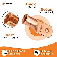 Vista 448 de SELTERM - 2 terminales de anillo resistentes para cable de batería, calibre 4 AWG, pernos de 3/8 pulgadas, terminales de calibre 4, ojales de cobre