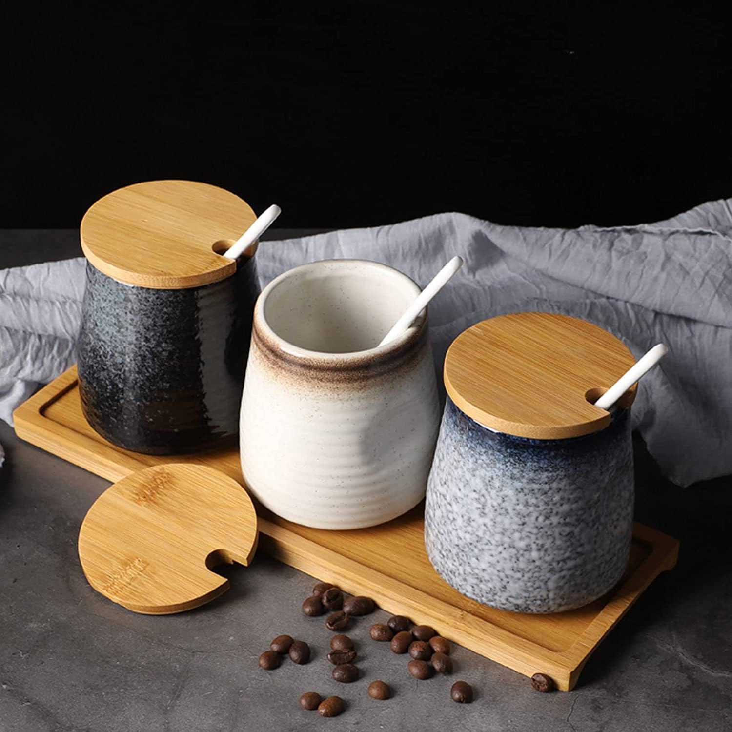 Ceramiczna cukiernica, słoiczek na przyprawy, cukiernica z pokrywką i łyżeczką, pojemnik na cukier, słoiczek na przyprawy, pojemnik na sól do cukru, pojemnik na przyprawy-c-340 ml (kolor: B, rozmiar: