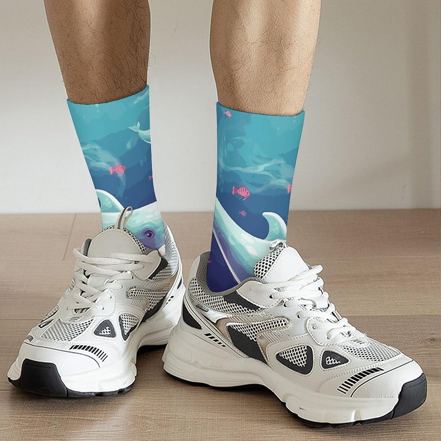 Moisture Wicking Socks, Breathable, Lightweight Crew Sock, Casual | Whale Work Socks for Women Men, Elastic Soft Boot Socks for Travel, Seamless