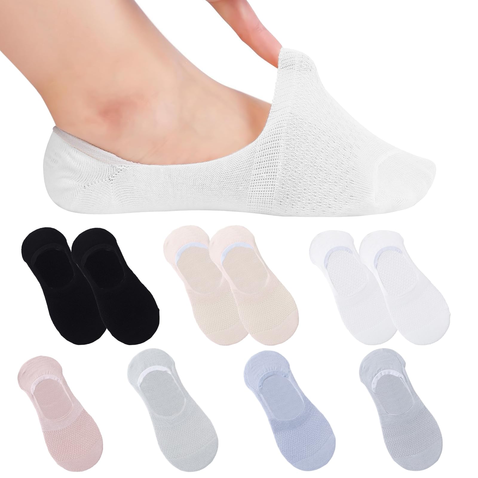 starfa lab10 Pairs No Show Socks for Women, Invisible Low Cut Breatheable Non Slip Cotton Liner Ladies Boat Socks for High Heel Flat Loafer Sneaker Shoes Size 4-7