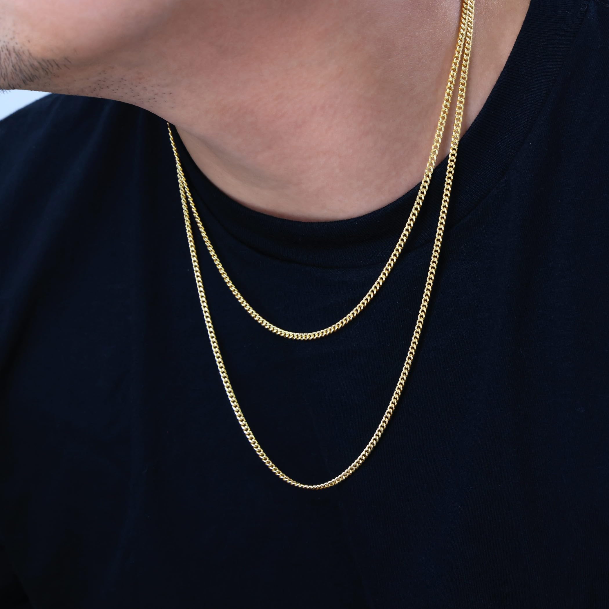 Nuragold Collier à chaîne cubain Miami en or jaune véritable 14 carats 3 mm