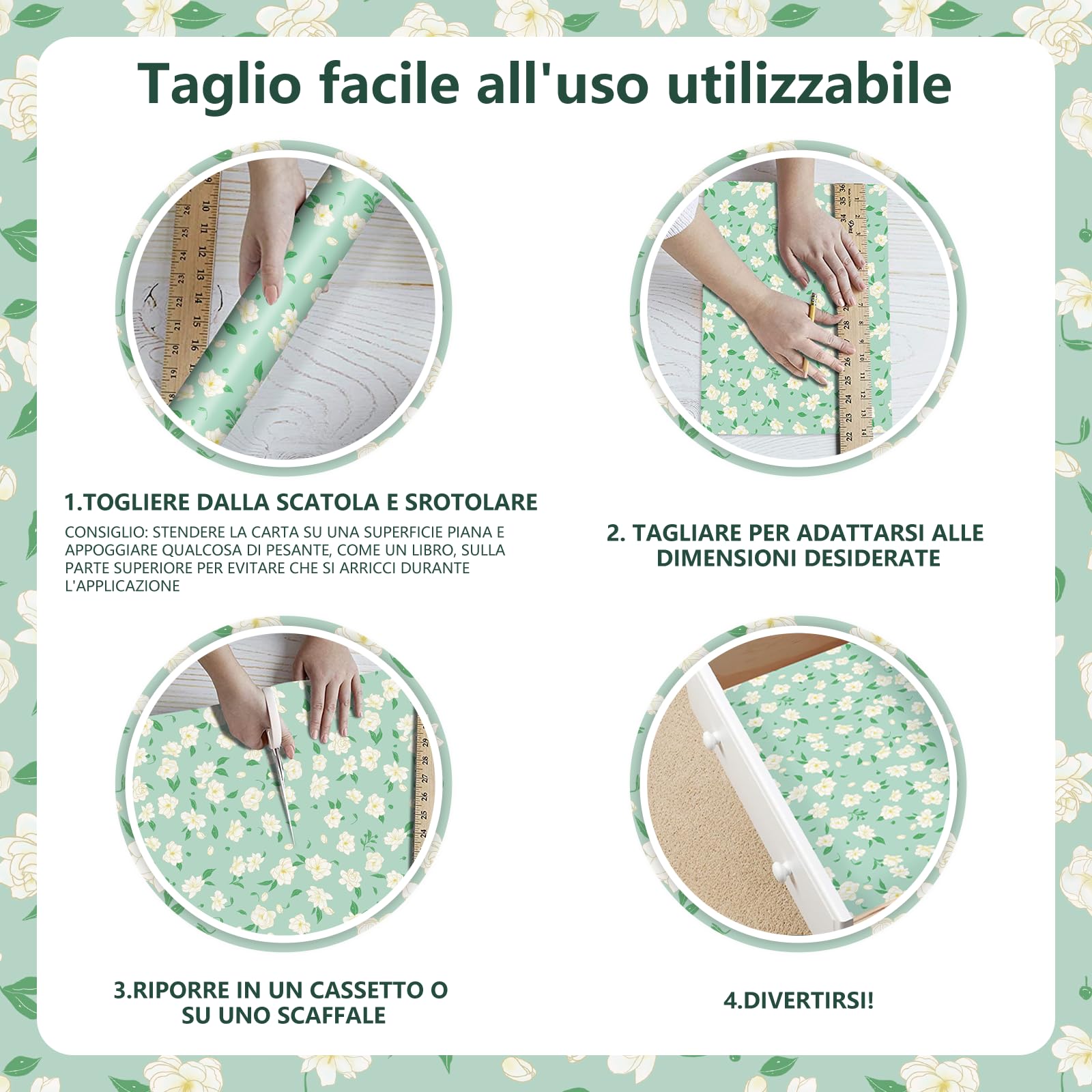 Carta Profumata di jasmine Fresco per Cassetti Fodere per Armadi per Profumare i Vestiti e Decorare i Mobili, 6 Fogli 36..5 x 50 cm
