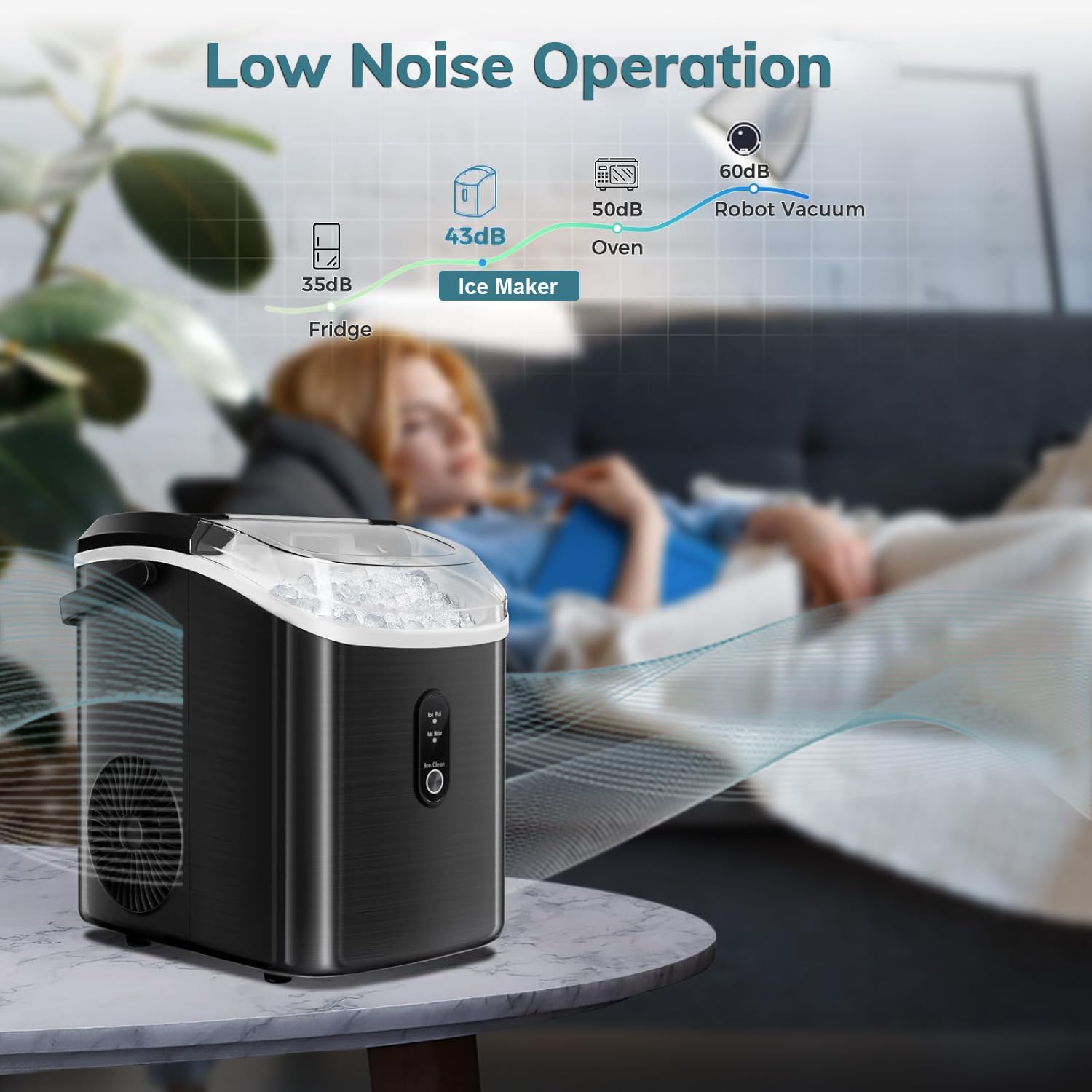 Nugget Countertop Ice Maker With Chewable Pellet Ice, Antarctic Star Portable Ice Machine Pebble Ice With Self-Cleaning, 34lbs/24h, One Button Operation, For Kitchen, Home Green on Fridge.com - View 6