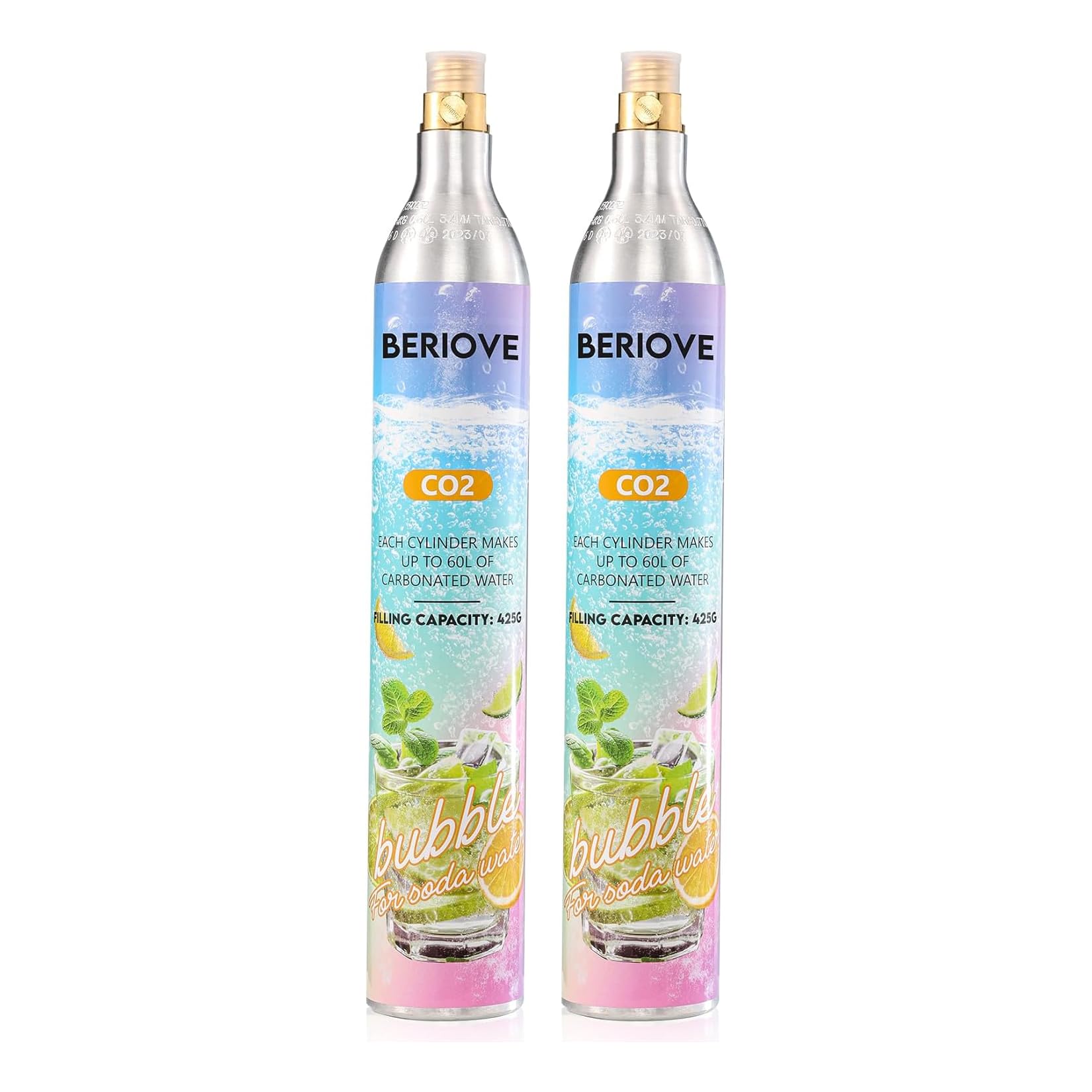 CO2 Cylinder for Soda Maker - 60L Durable CO2 Cartridges for Screw-In Soda Makers Compatible, Exchange Carbonator &amp; Sparkling Water - Carbonates Any Drink with Threaded Cylinders (2PCS)