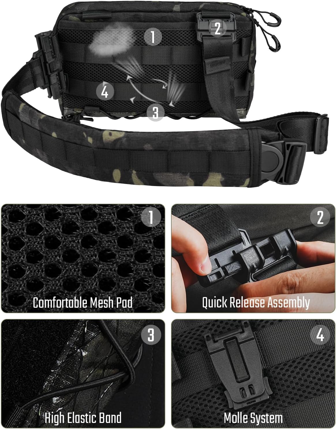 TACTICAL_GEEK Cache L3 Black Camo Crossbody Shoulder Bag, Men Multipurpose Sling Bag, Chest Backpack Casual Shoulder for Daily Carry - Image 6