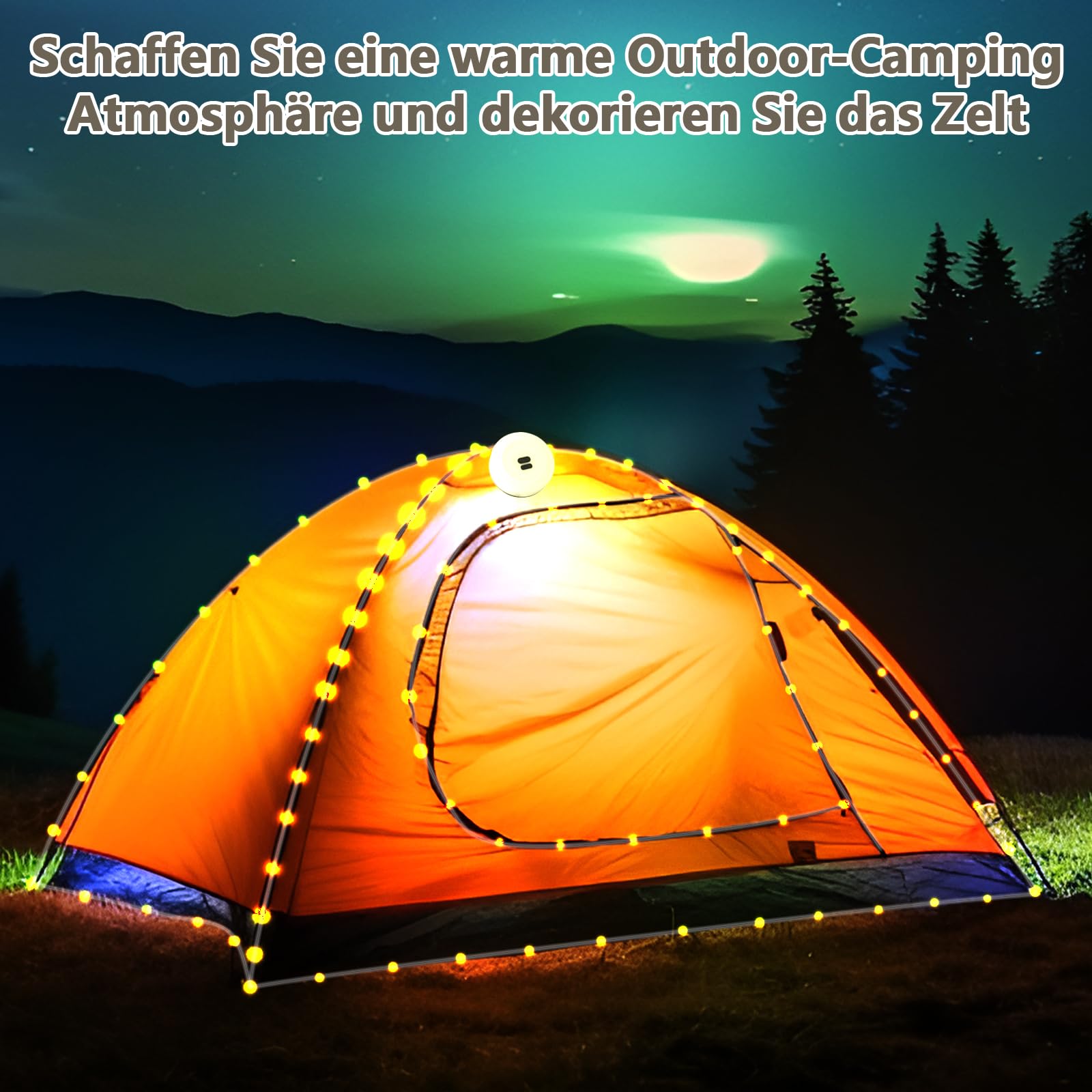 Catena luminosa solare da campeggio arrotolabile e ricarica USB