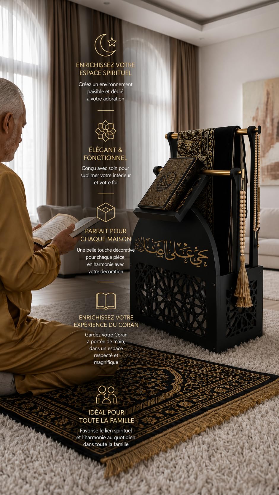 Tapis de Prière Musulman Rangement Coran Tesbih Support