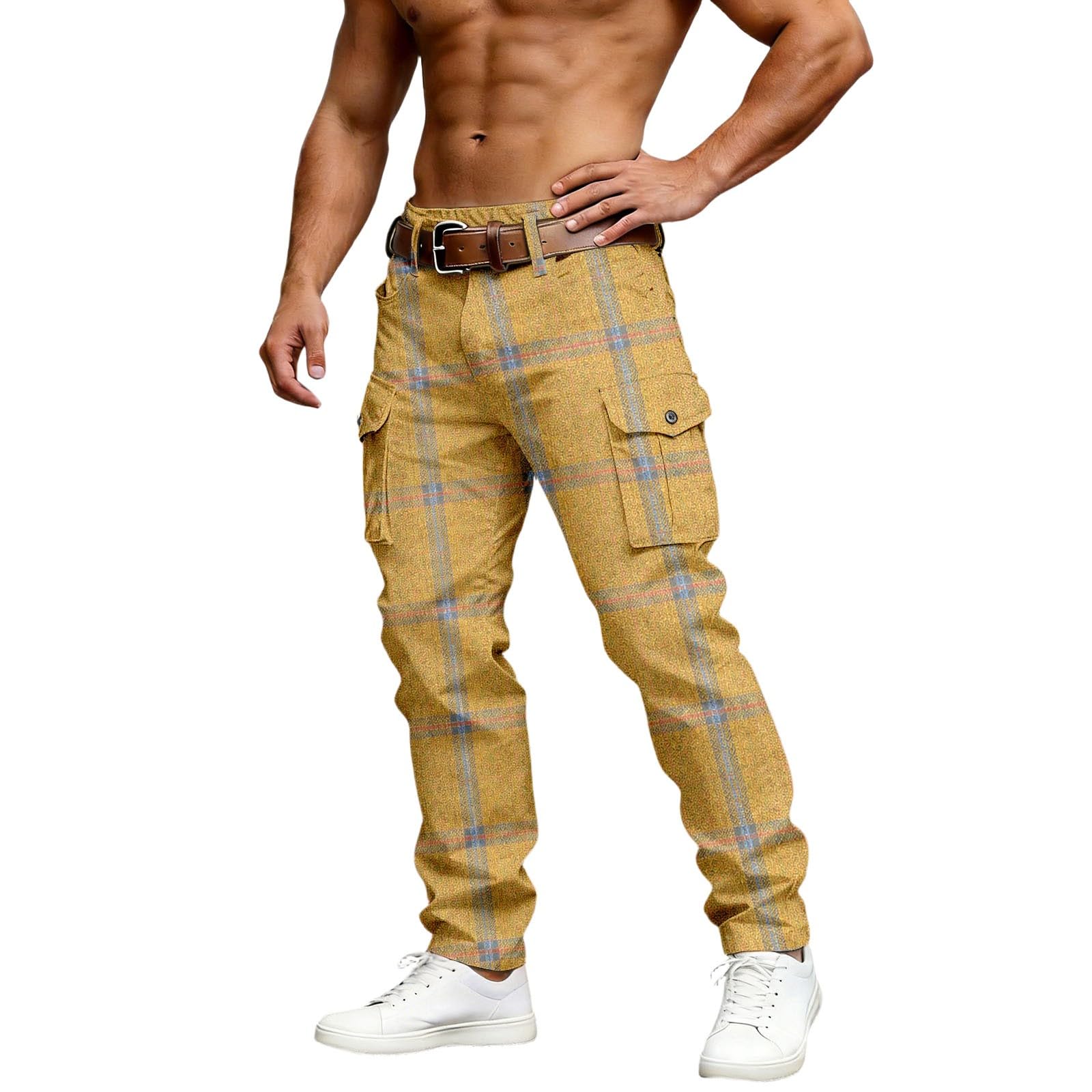 Pantalon cargo d'été homme ample à carreaux style rétro
