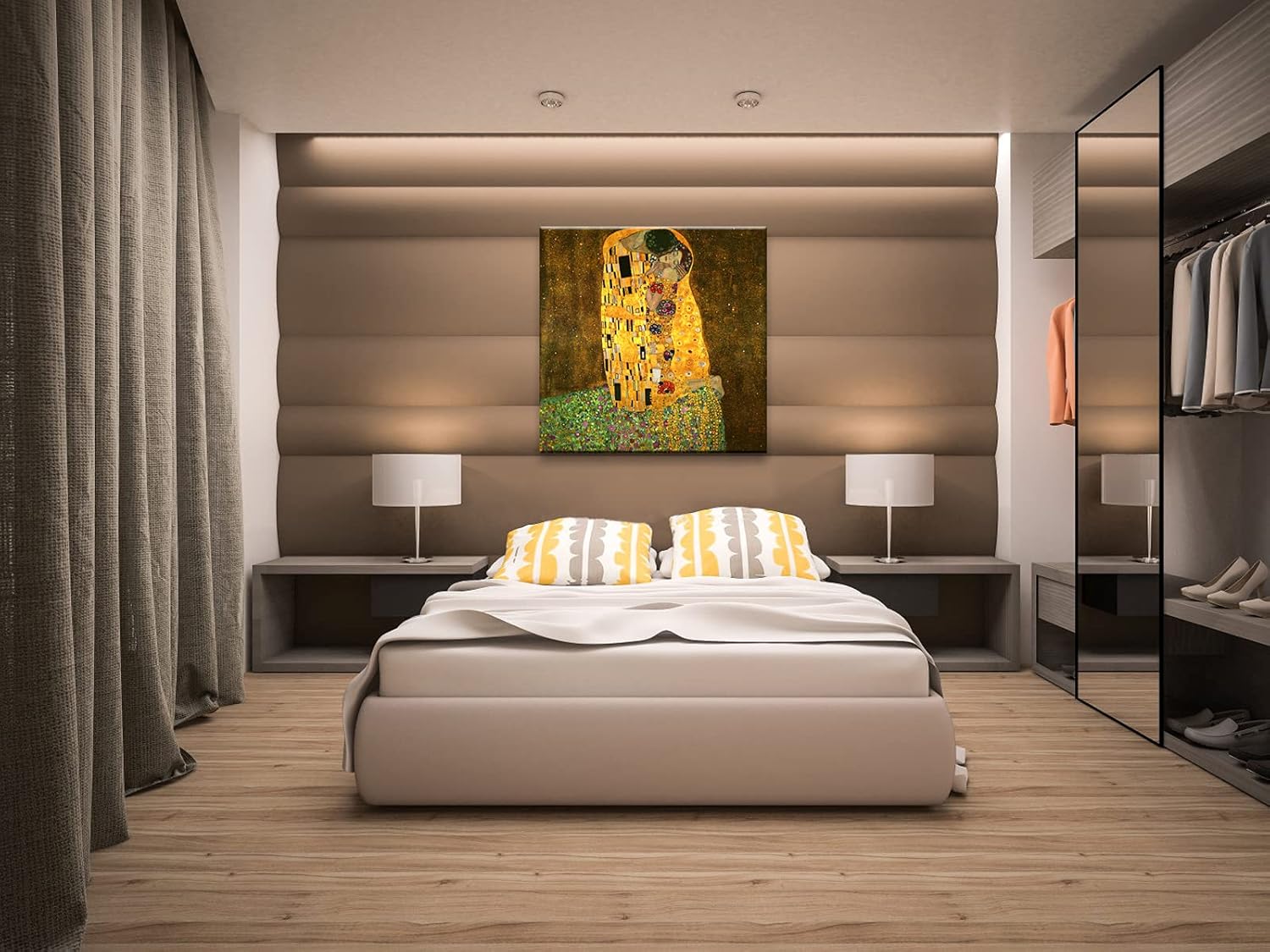 Wieco Art Extra Large The Kiss by Gustav Klimt Famous Oil Paintings Reproductions Stretched and Framed Modern Giclee Canvas Prints Artwork Pictures on Canvas Wall Art Ready to Hang for Home Decor
