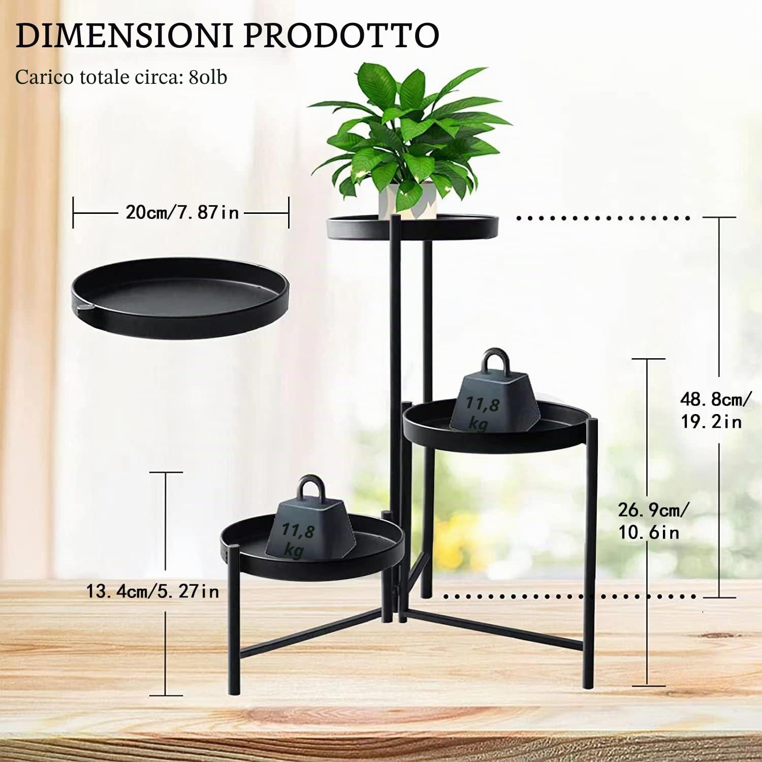 MUAEEOK Supporto per piante in metallo, per interni ed esterni, altezza 42 cm, 3 ripiani, resistente, organizer per vasi da fiori in ferro battuto, espositore angolare verticale per giardino