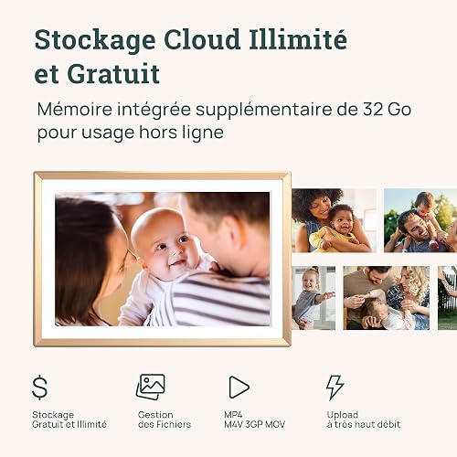 ARZOPA 10.1" Metal Digital Photo Frame Free Cloud Storage WiFi Digital Picture Frame HD Touchscreen No Subscription APP Sharing Unlimited Photos/Videos Best Custom Frame for Gifting Family - D10 Gold - 3