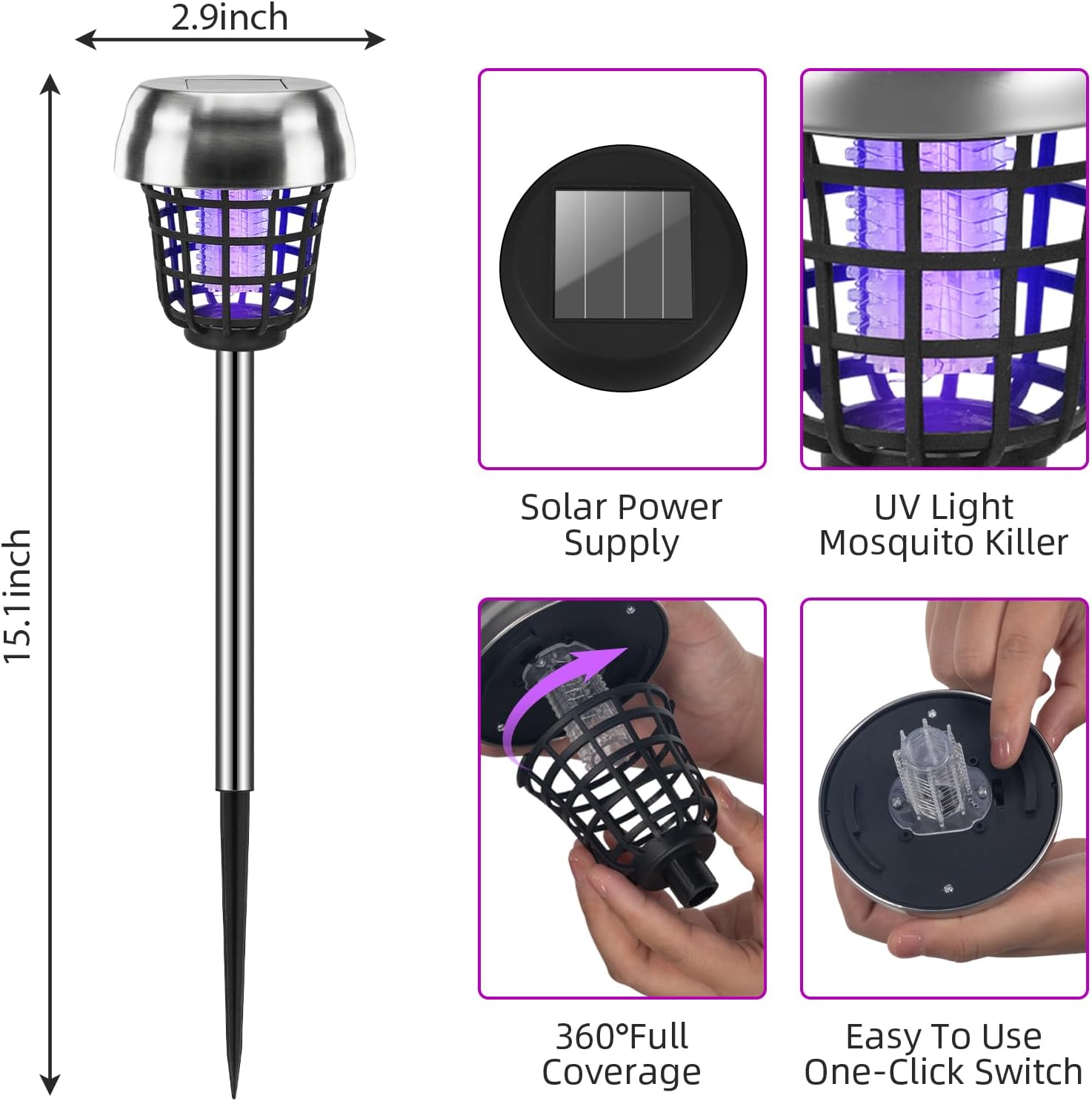 2026 Solar Powered Wireless Bug Zapper Outdoor, Mosquito Killer IP65 Waterproof, Mosquito Repellent Outdoor for Patio RV Yard Garden Farm,Fly Traps Gnat Control Zapper for Small Flying Insect Gnat(4)