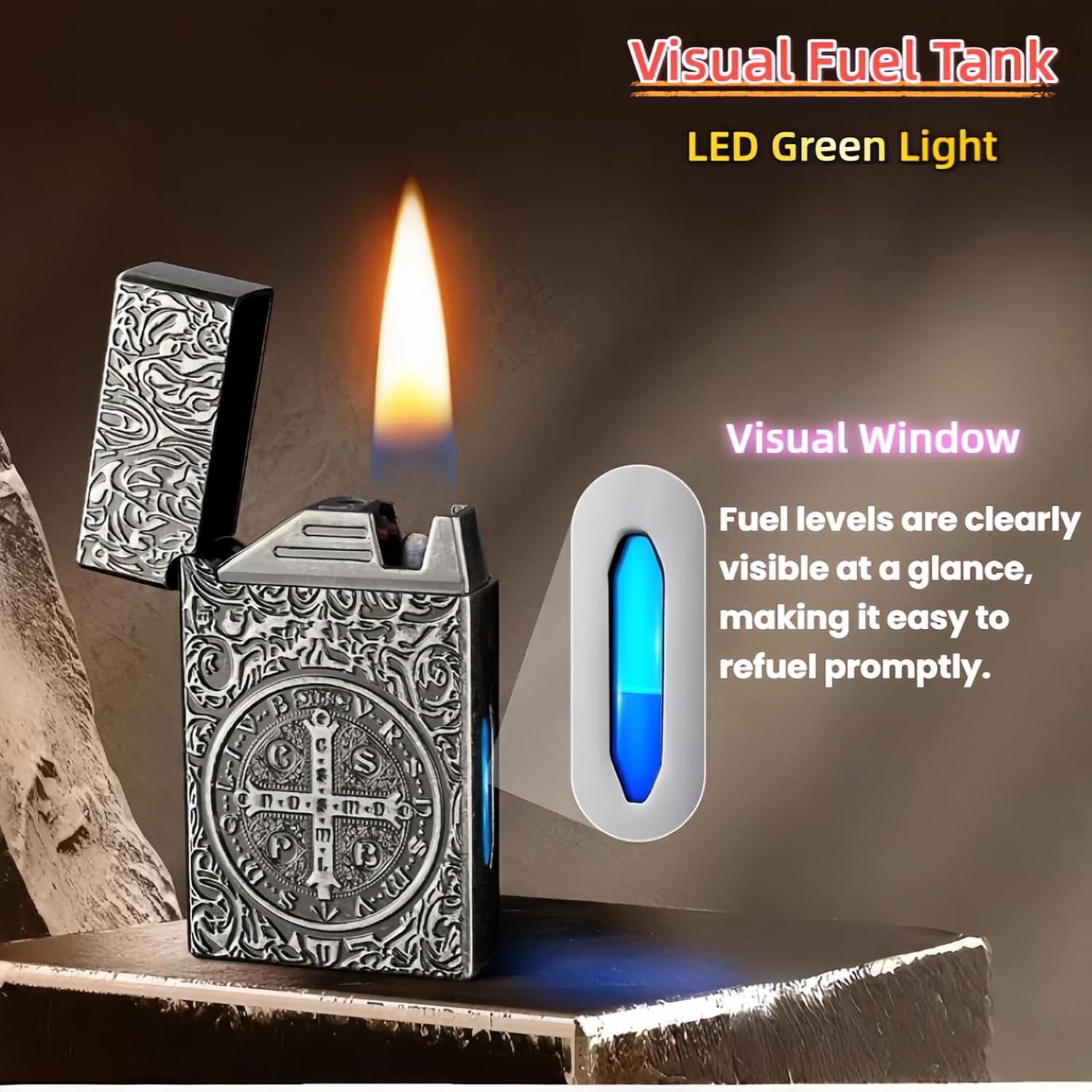 Smart Kerosene Lighter - 4 Ignition Modes (Voice/Gravity/Airflow/Tap), Loud Click & Soft Flame, USB-C Rechargeable and Refillable Lighters with Visible Fuel Window (No Fuel Included)