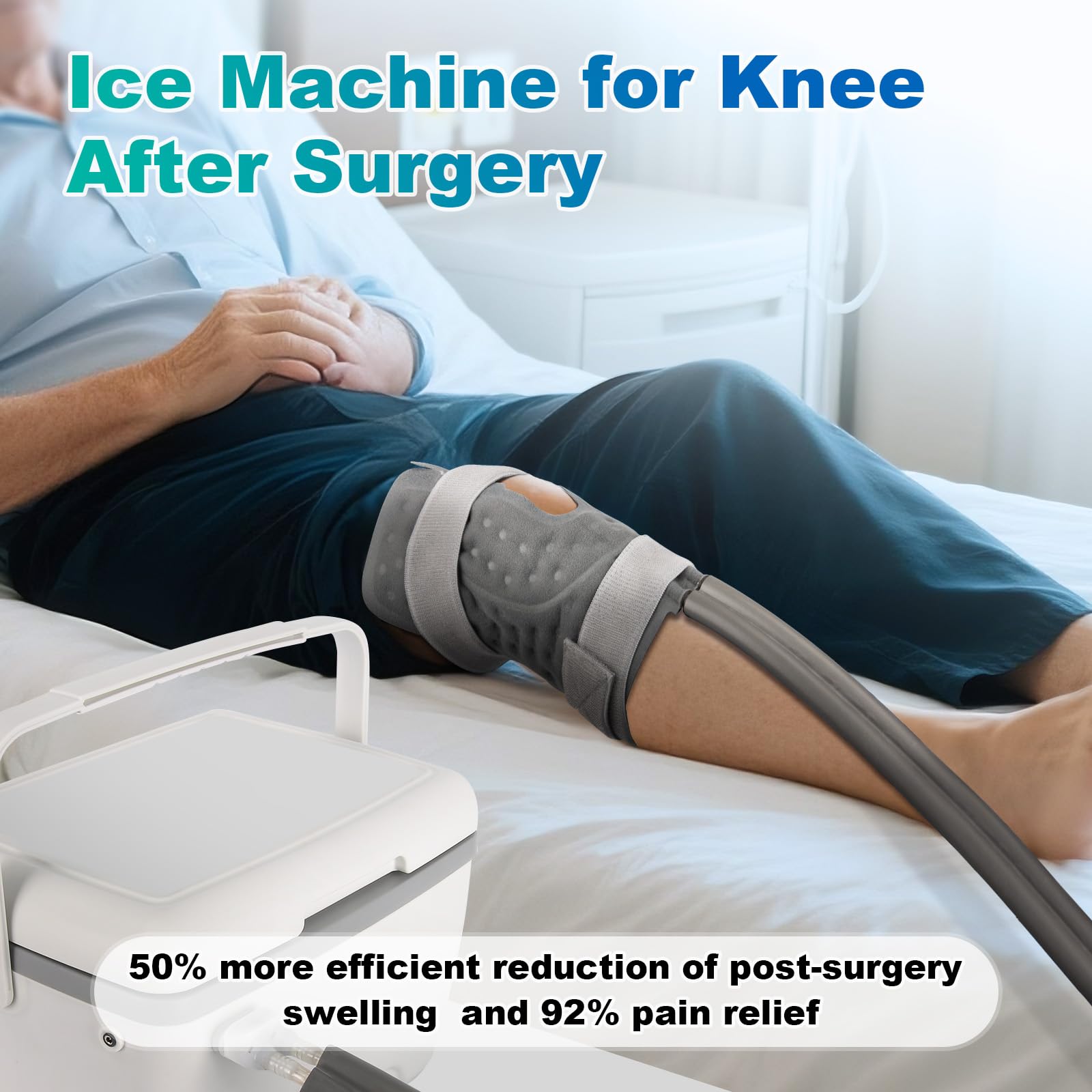 Máquina de terapia de hielo para rodilla después de la cirugía, máquina de terapia de frío con 6 modos de temporizador, refrigeración de 12 horas, diseño a prueba de fugas, almohadilla de hielo