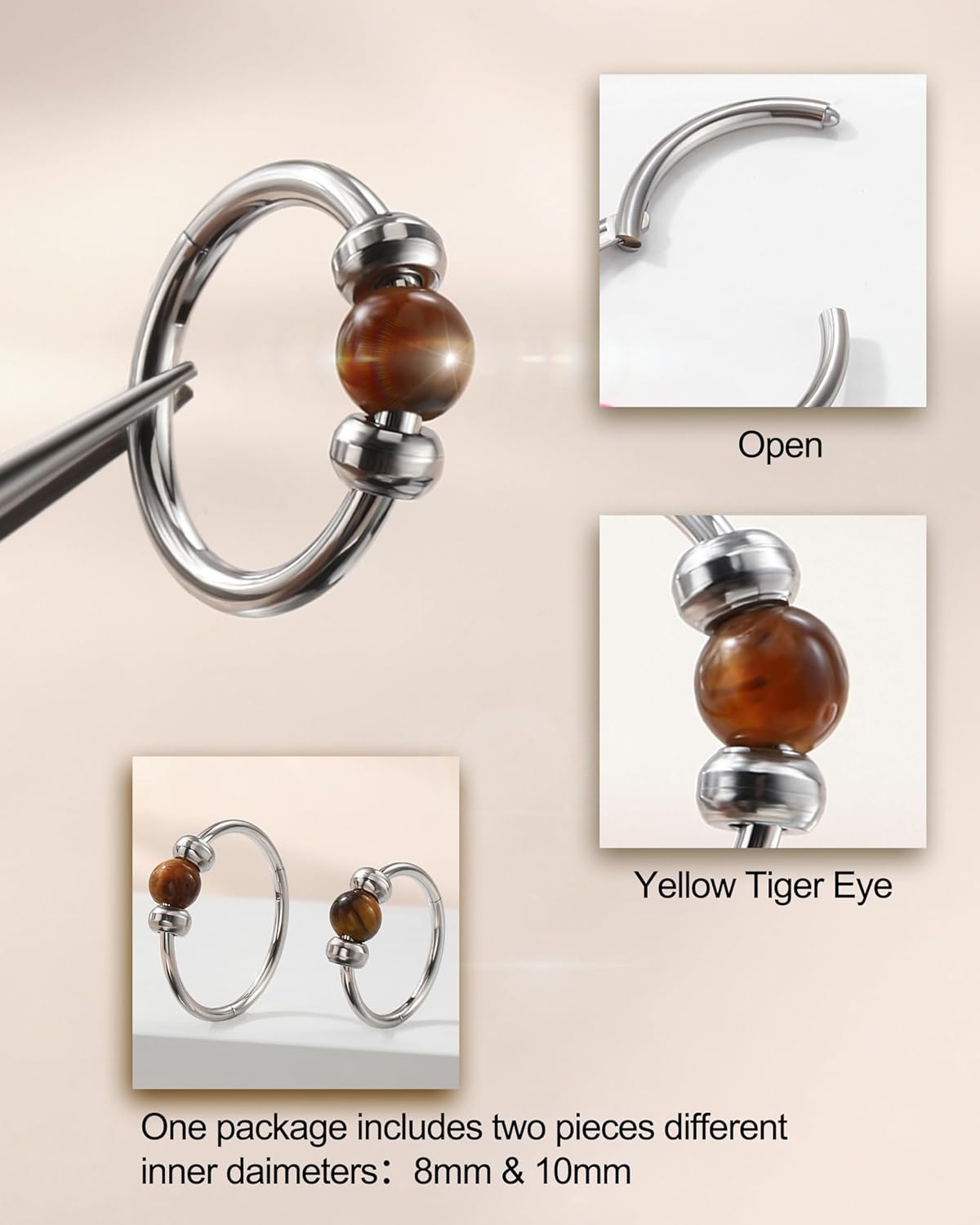 Jewseen 2PCS 316L Surgical Steel Nose Rings Hoop 18g 20g Opal Nose Rings for Women Septum Rings 8mm/10mm Nose Piercing Jewelry Cartilage Earring - Image 2