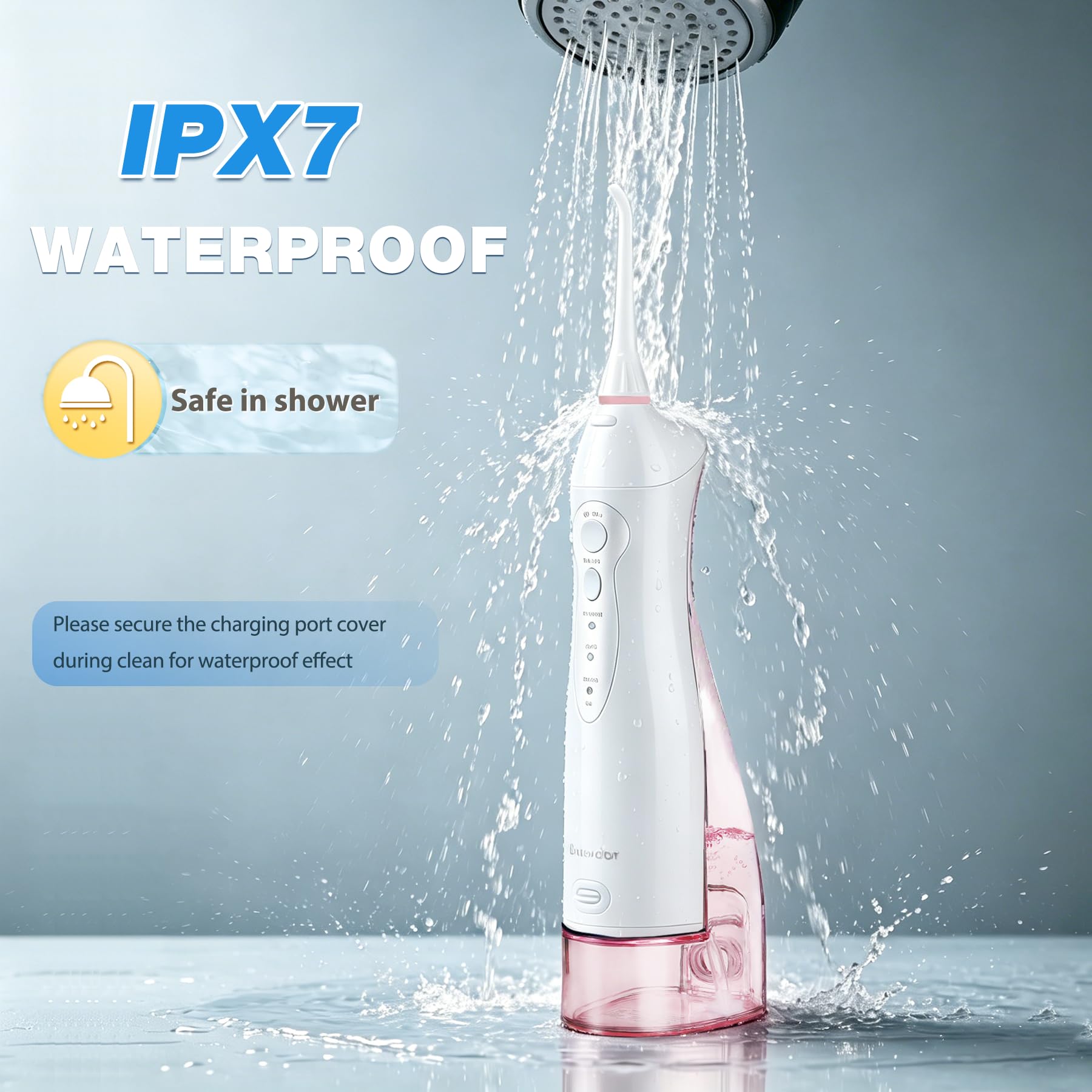 TOVENDOR Irrigador bucal eléctrico, irrigador bucal dental recargable inalámbrico IPX7, impermeable, 300 ml, limpiador de dientes de agua de viaje con 5 puntas para el cuidado de los frenos, limpieza