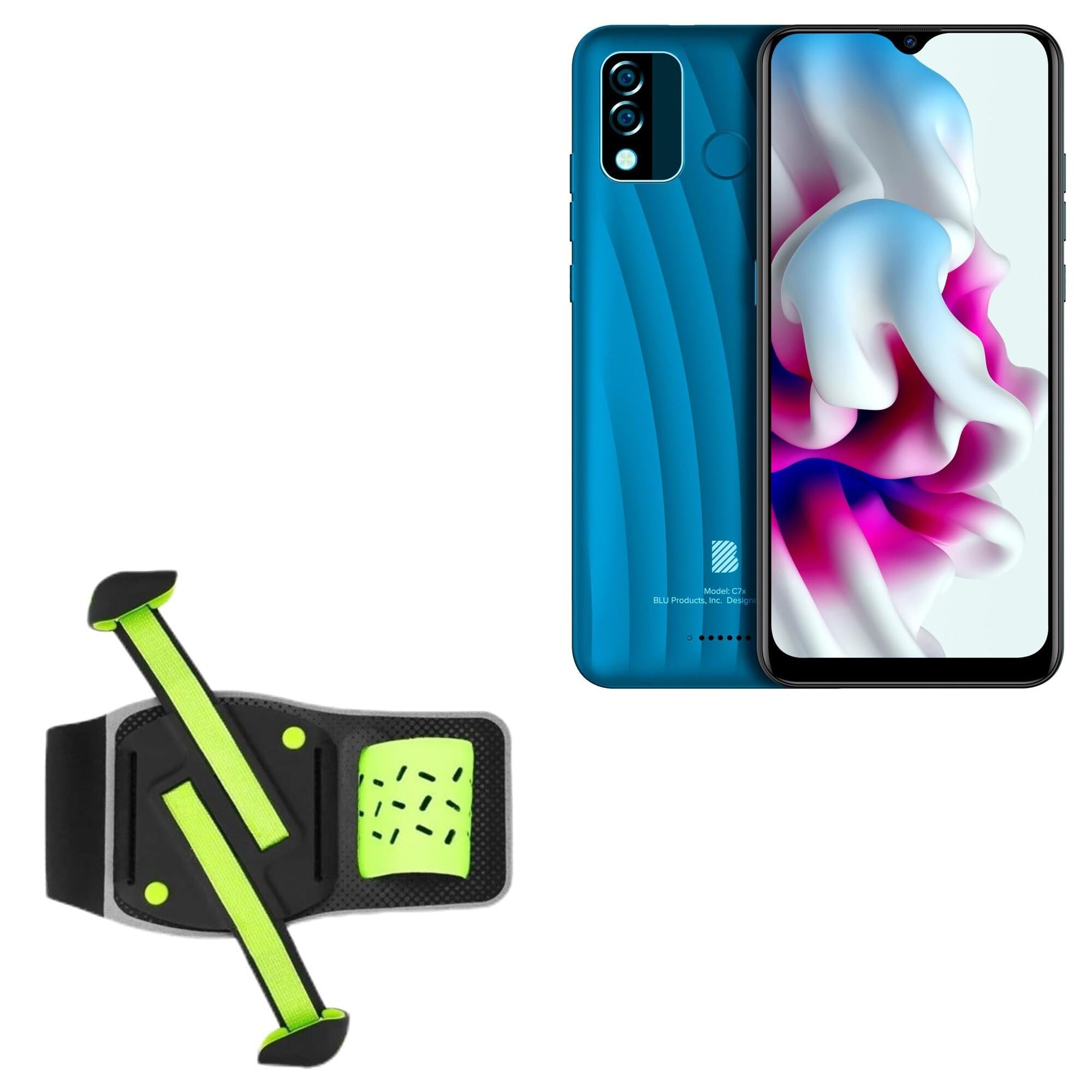 BoxWave Holster Compatible with BLU C7X - FlexSport Armband, Adjustable Armband for Workout and Running - Stark Green