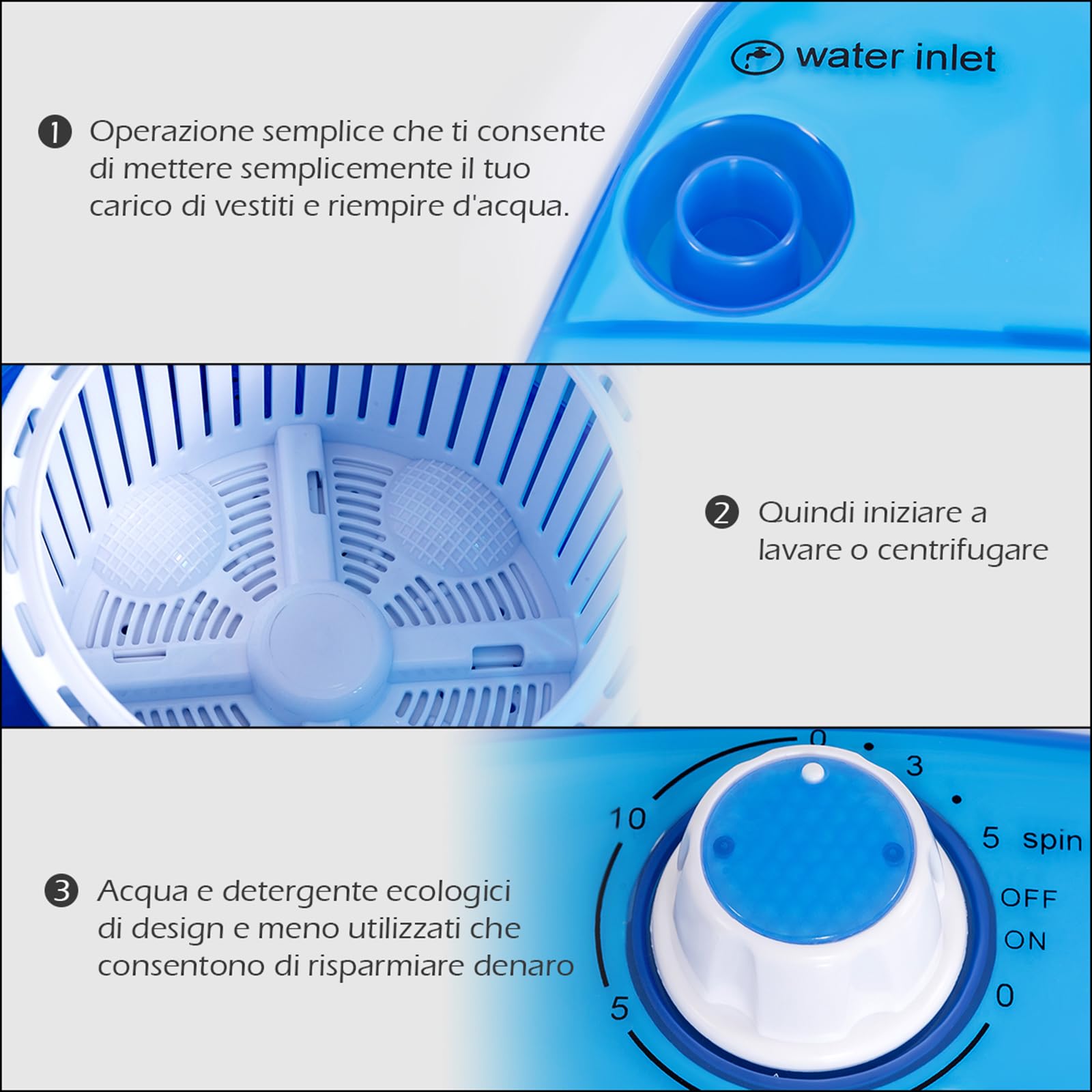 COSTWAY Mini Lavatrice con Centrifuga, Semi Automatico, Lavatrice Compatta Portatile con Funzione Timer, Ideale per Dormitorio e Campeggio, 2,5 kg, 170 W