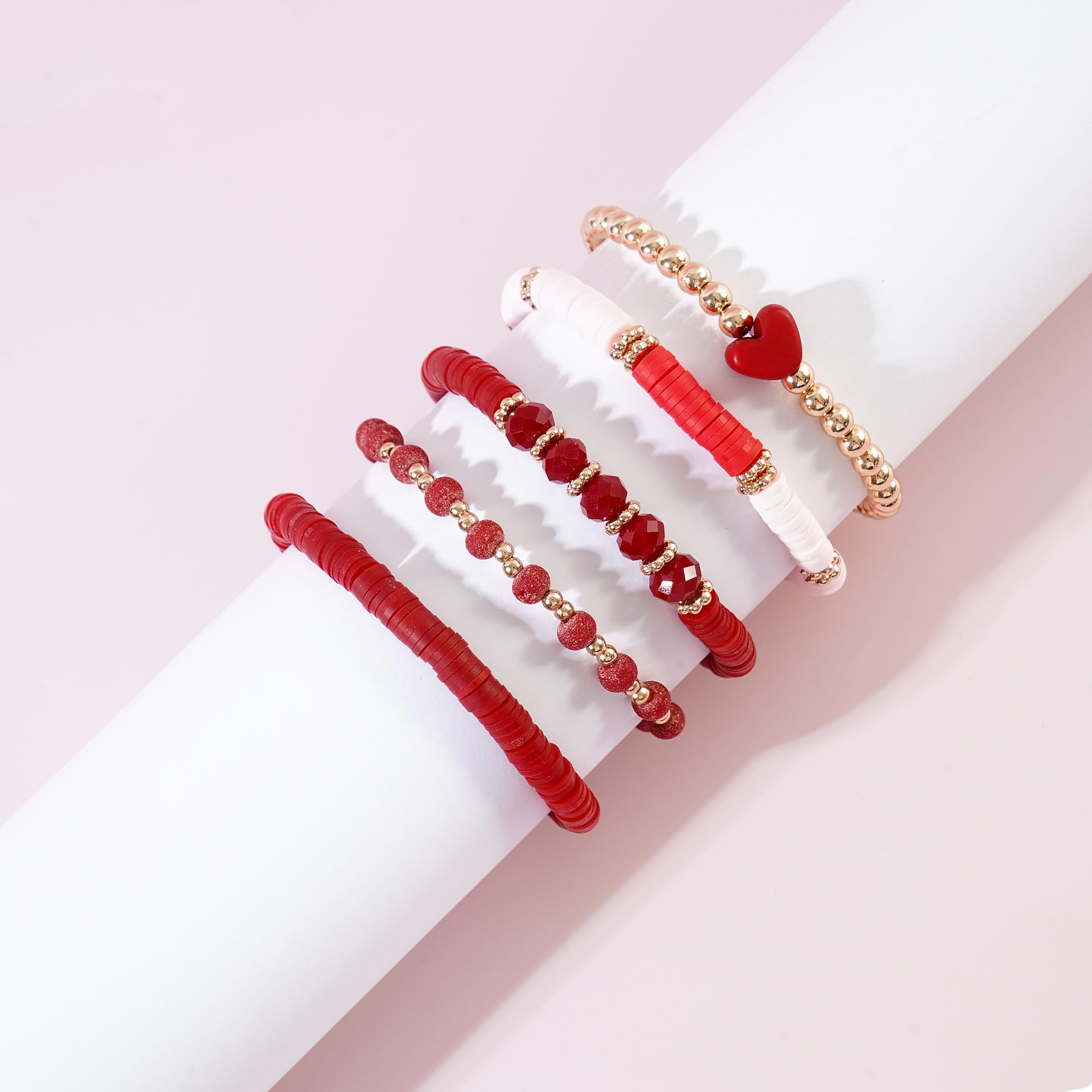 LYGBAOFUL Perlen-Stretch-Armbänder für Frauen, stapelbare goldene Polymer-Ton-Perlen, Freundschafts-Boho-Sommer-Strand-Schmuckset