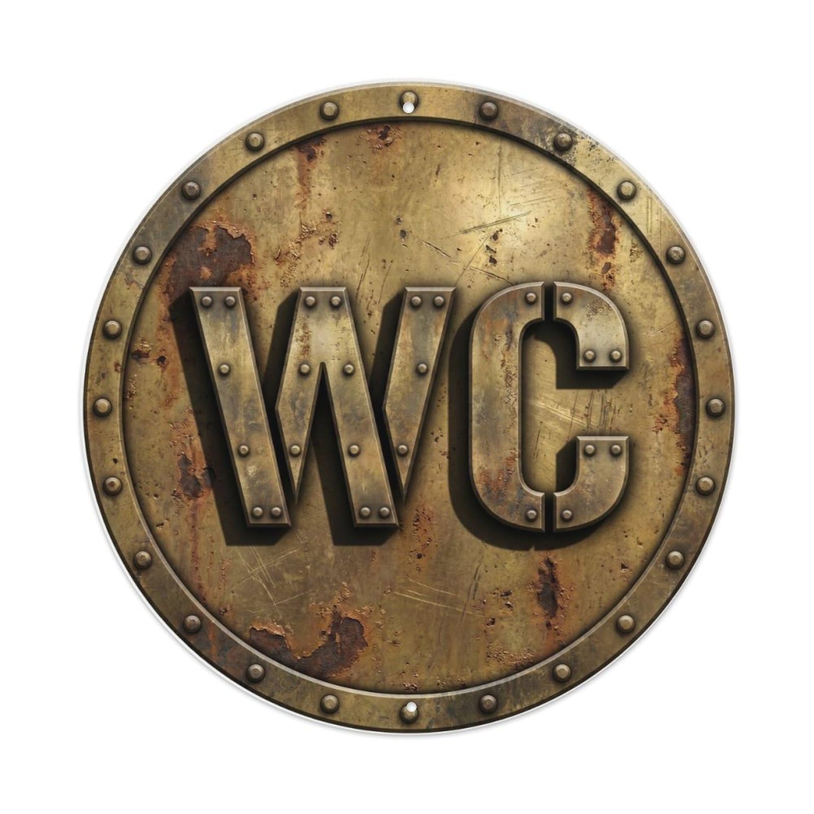 Toilet （WC） Riveted Shield 1 Metal Tin Sign Plaque Wall Decor for Cafe, Club Bar, Office, Home Garden Round Metal Poster 8x8Inch