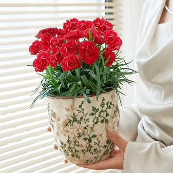Vintage Ceramic Planters for Indoor Plants and Succulents,Cracked Glazed Green and White Plant Pots with Drainage Holes,Tuscan Flower Pots for Outdoor with Tray & Mesh,L
