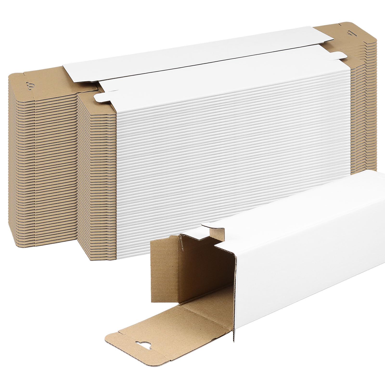 50 Pack Square Mailing Tubes Bulk, 30x8x8 cm White Cardboard Postal Boxes