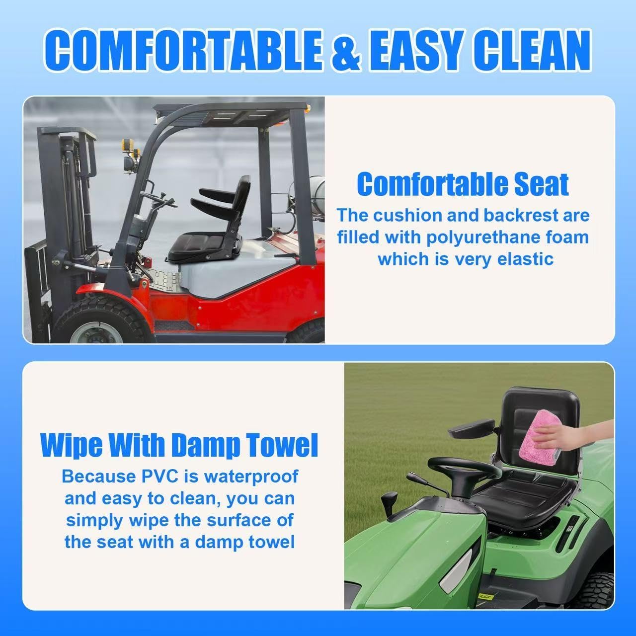 Universal Forklift Seat, Tractor Seat With 30-180° Adjustable Angle Back, Lawn Mower Seat For Forklifts, Dozers, Aerial Lifts, Floor Scrubbers, Riding Mowers, Tractors, Excavators