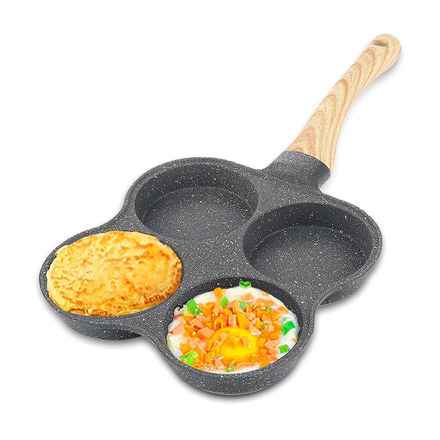 Jenngaoo 2 Stück Spiegelei Pfanne mit 4 Fächern, Antihaft Pfannkuchen Maker für Induktionsherd, Mini Bratpfanne für Eier, Burger und Frühstück, Küchenutensilien mit Griff
