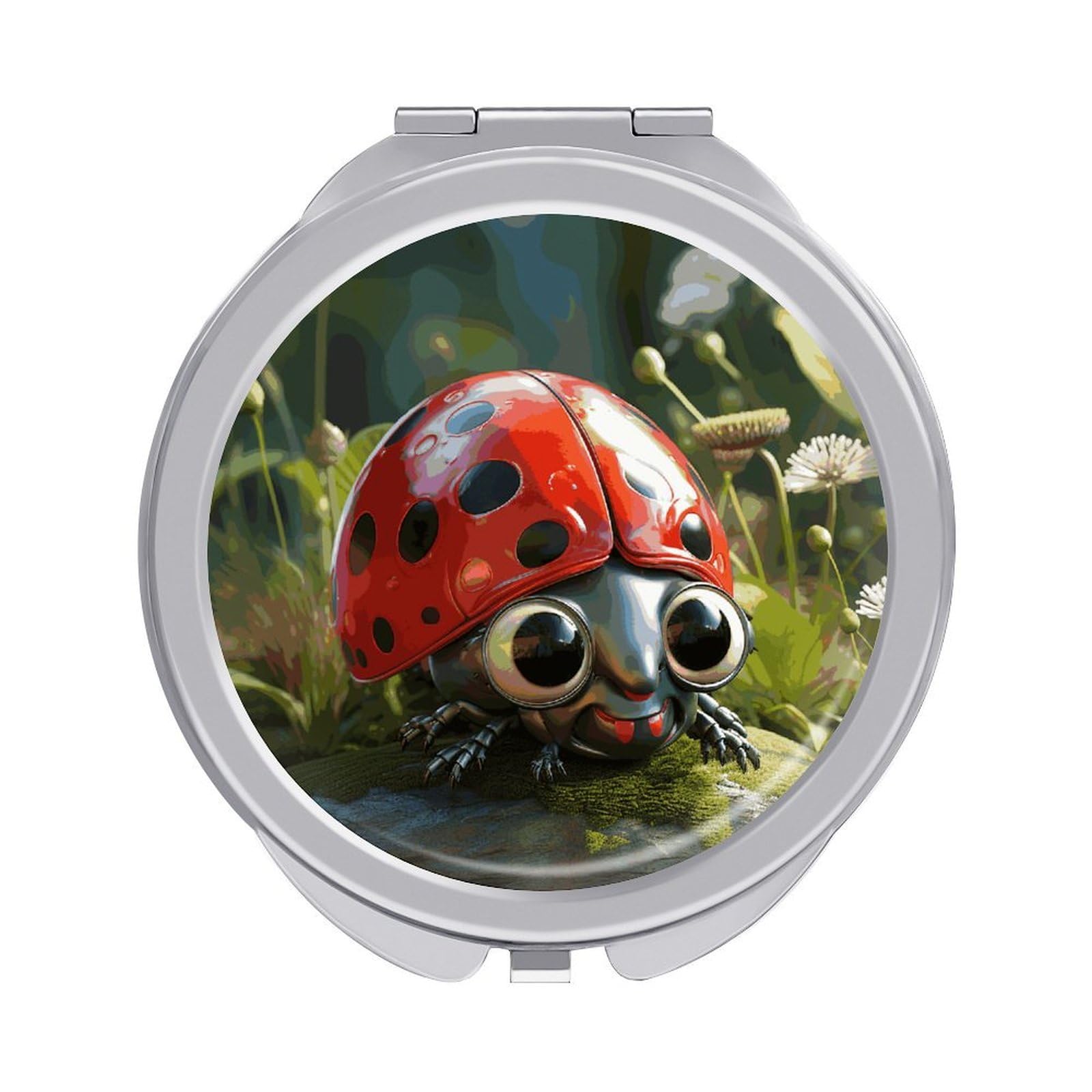 JTREHY Cartoon Ladybug Makeup Mirror Silver Mirror Surface Folding Makeups Mirrors Lightweight Durable Looking Glass for Suitable Traveling Handbag and Purses