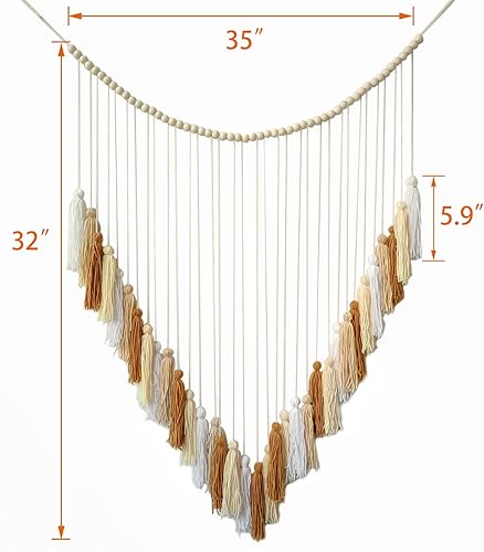 Miniatura 2 de Macramé para colgar en la pared, decoración de pared bohemia, guirnalda grande de borlas bohemias, decoración para colgar en la pared con cuentas de