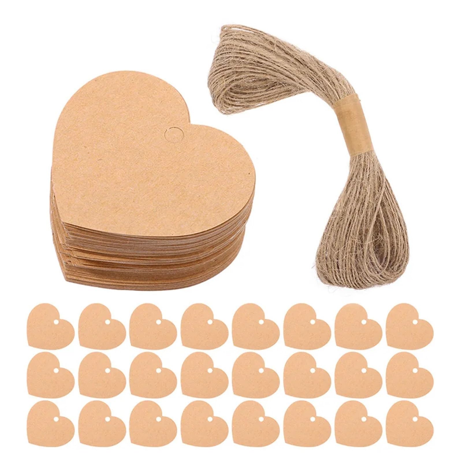 Lot de 500 étiquettes de prix avec ficelle en papier kraft en forme de cœur à suspendre pour mariage, anniversaire, fête, emballage cadeau, sac pour affichage de prix