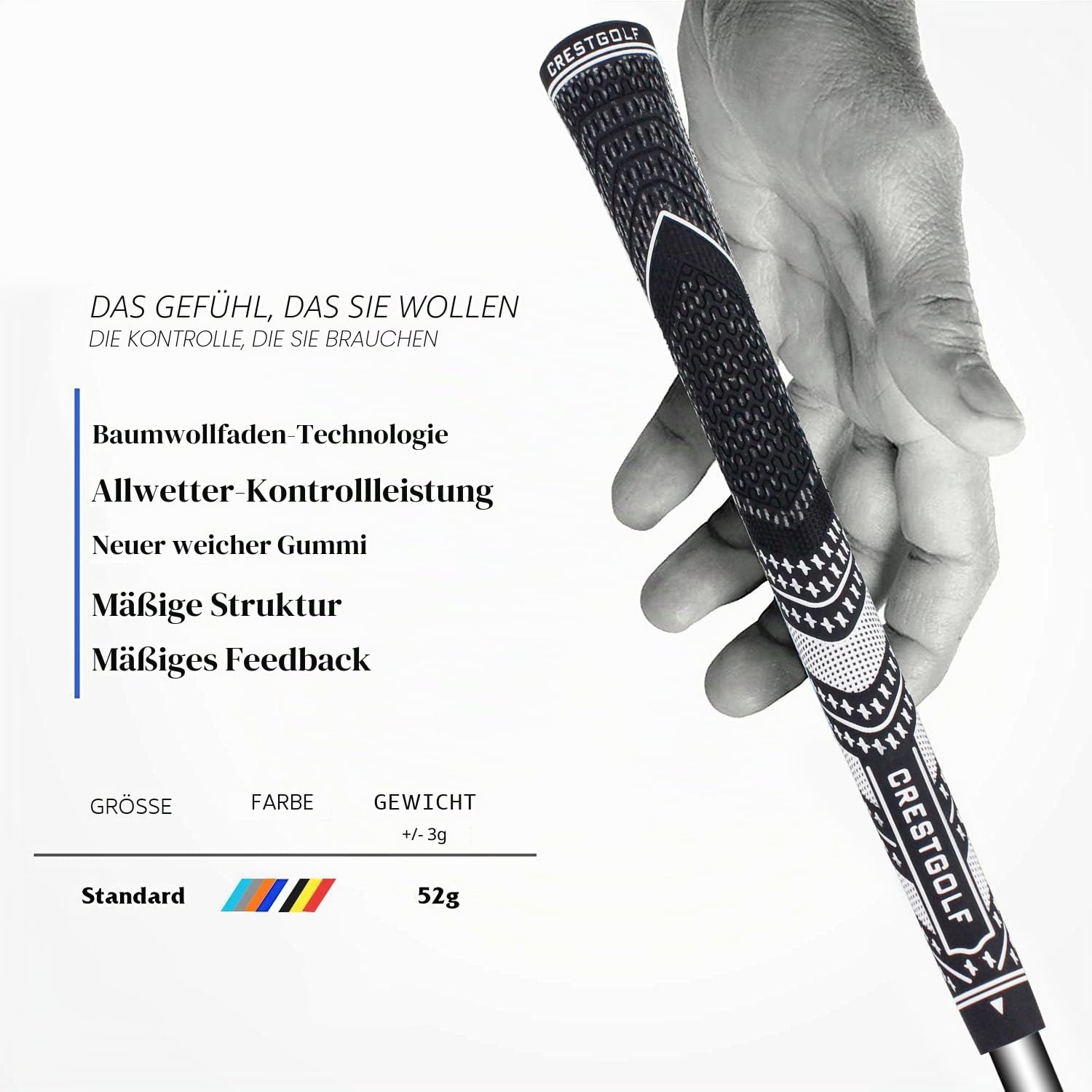 CRESTGOLF Golfgriffe Aktualisierte Multi-Compound-Golfgriffe für Golfschläger, Golf Grips Set mit 13 Stück, mehr rutschfest, ökologische Baumwollgarn-Faden-Technologie, mittlere oder Standard-Größe