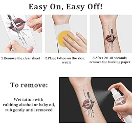 77 Sheets Temporary Tattoos for Adults and Kids, Cool Waterproof Fake Tattoos, Black and Red Trash Polka Half Arm Sleeve Small Tattoos