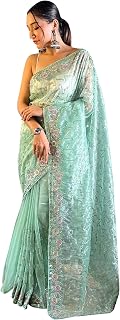 AKHILAM Women's Tissue Embellished Saree With Unstitched Blouse (AAVYA5801_HV_Parent) Price In India