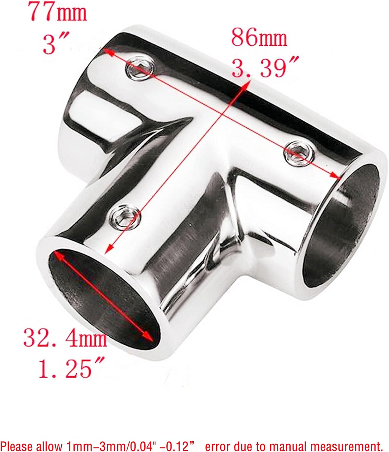 1Pack 90 Degree Marine 316 Stainless Steel Boat Handrail Tee Fitting Hardware, Pipe/Tube Connector Clamp Hardware Boat Accessories for Pipe/Tube 22/25/32mm