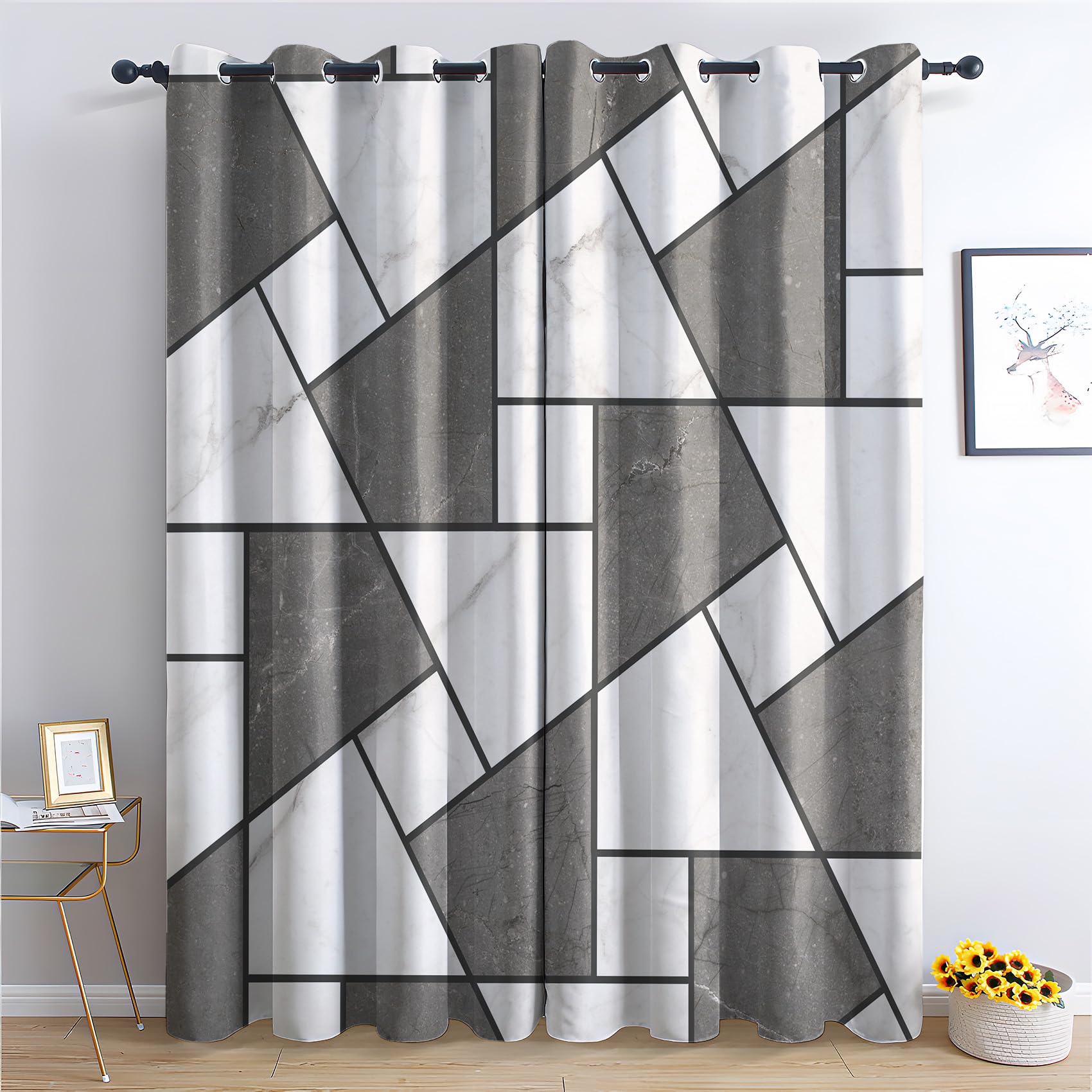 Tende Marmo Oscuranti per Interni per Camera da Letto con Occhielli, Tenda Termica Isolante Oscurante Arte Astratta Stampa in 3D Tende per Soggiorno 2 Pezzi 140x175 cm