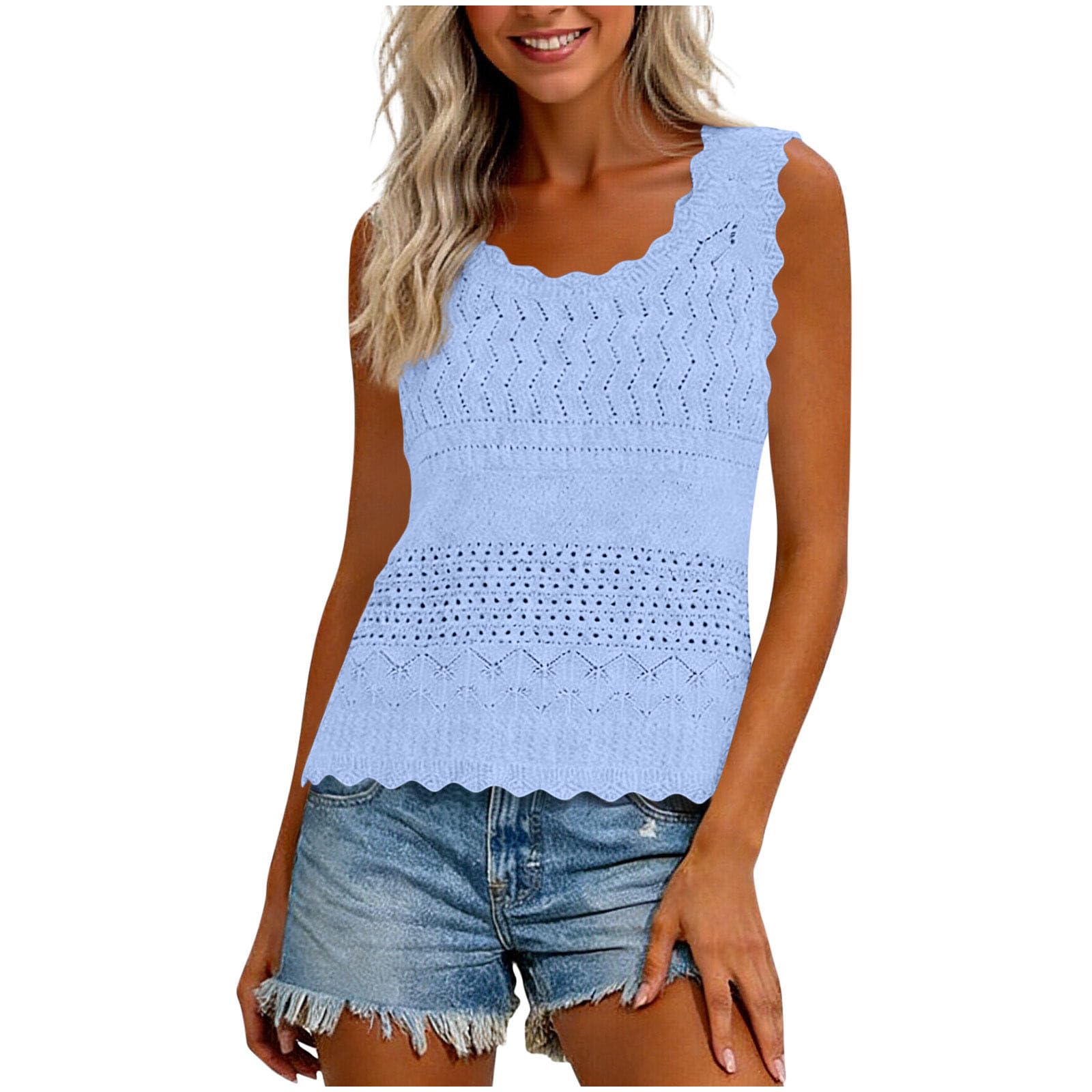 Debardeur Femme Été Caraco Dentelle Débardeur Chic et Élégant Camisole Oeillet Broderie Tank Tops Respirant Crop Top Sexy Gilets sans Manches Hauts Boho Tunique Décontracté Haut Lâche Mode Vêtements