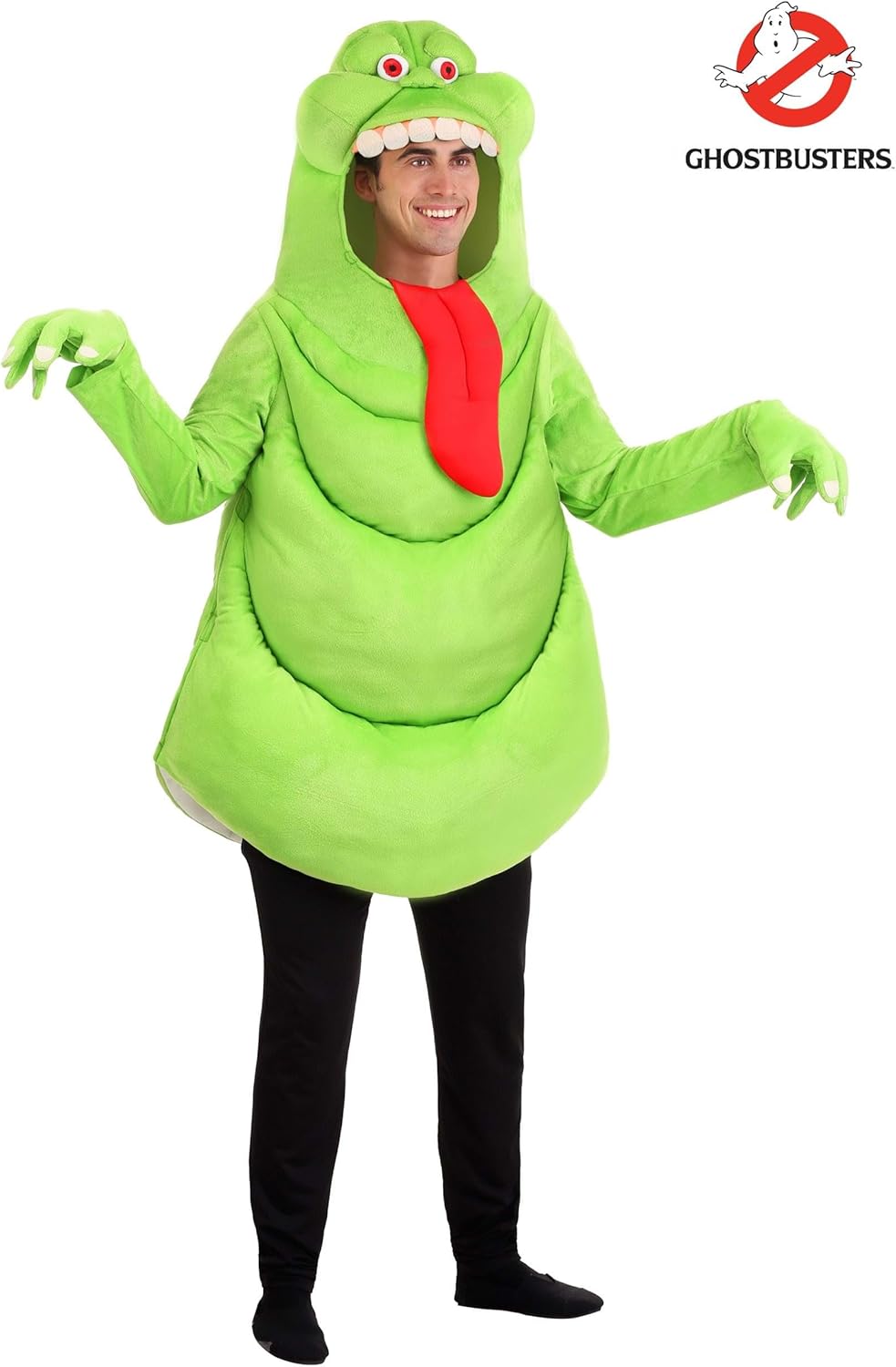 Fun Costumes Ghostbusters Slimer Costume for Adults - Green Ghost Pullover Hooded Tunic & Gloves - Officially Licensed - Image 2