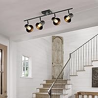 Vista 8 de YILYNN Moderno kit de iluminación de pista de 4 luces, proyector de techo direccional negro con cabezal de luz giratorio, iluminación de pista