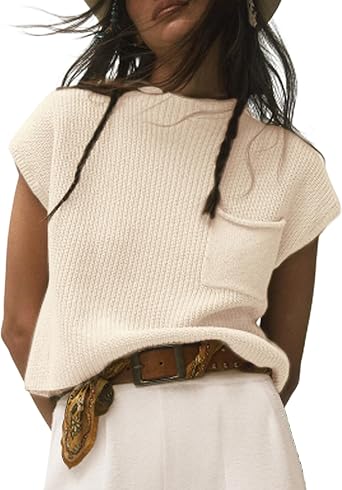 Himosyber Womens Solid Sleeveless Vest Mock Neck Cap Sleeve Knitwear Sweater Tops