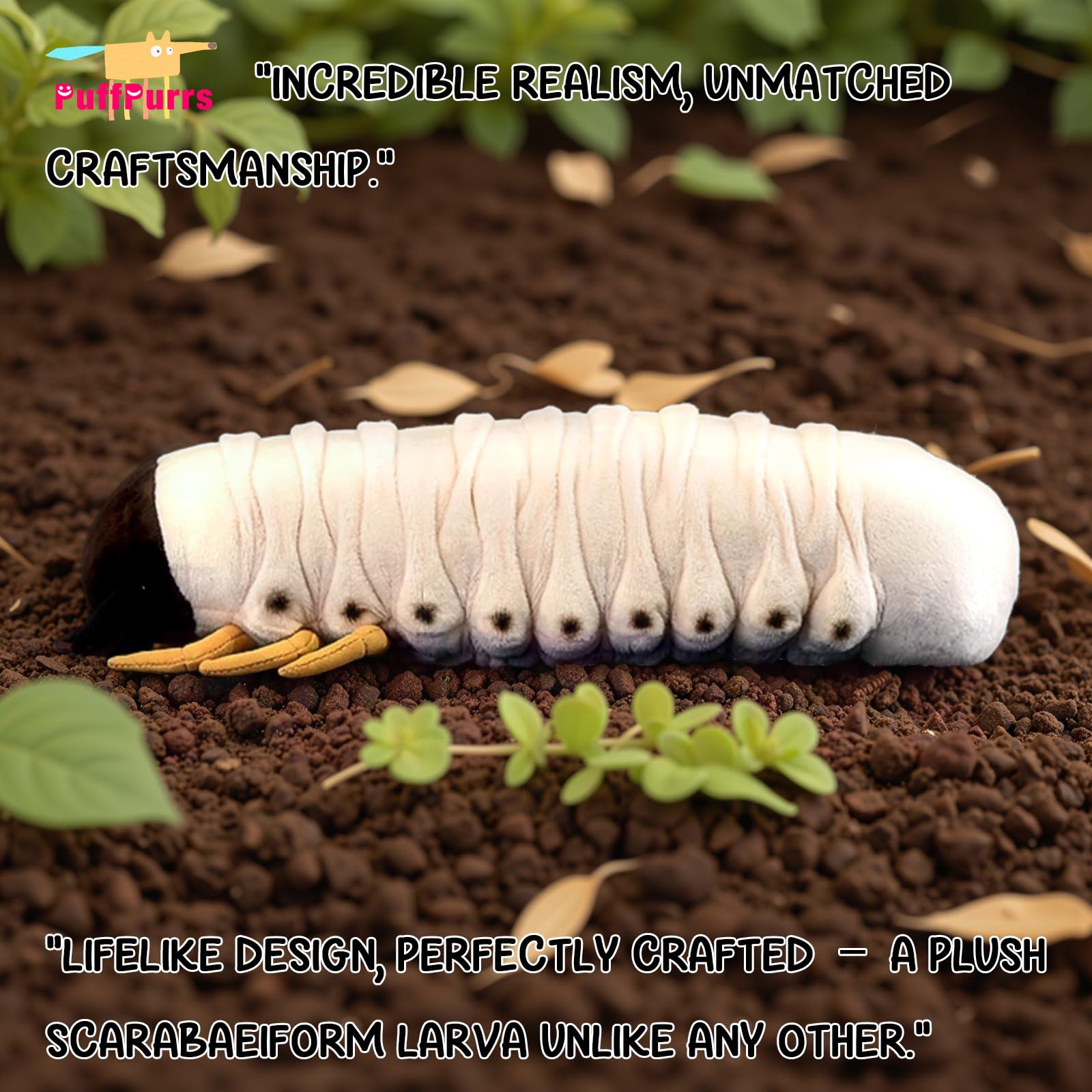 Peluche realistica Larva di Scarabeo, Orsacchiotto realistico Scarabaeoidea, Cuscino giocattolo carino di insetto, 35 cm/13,7 pollici