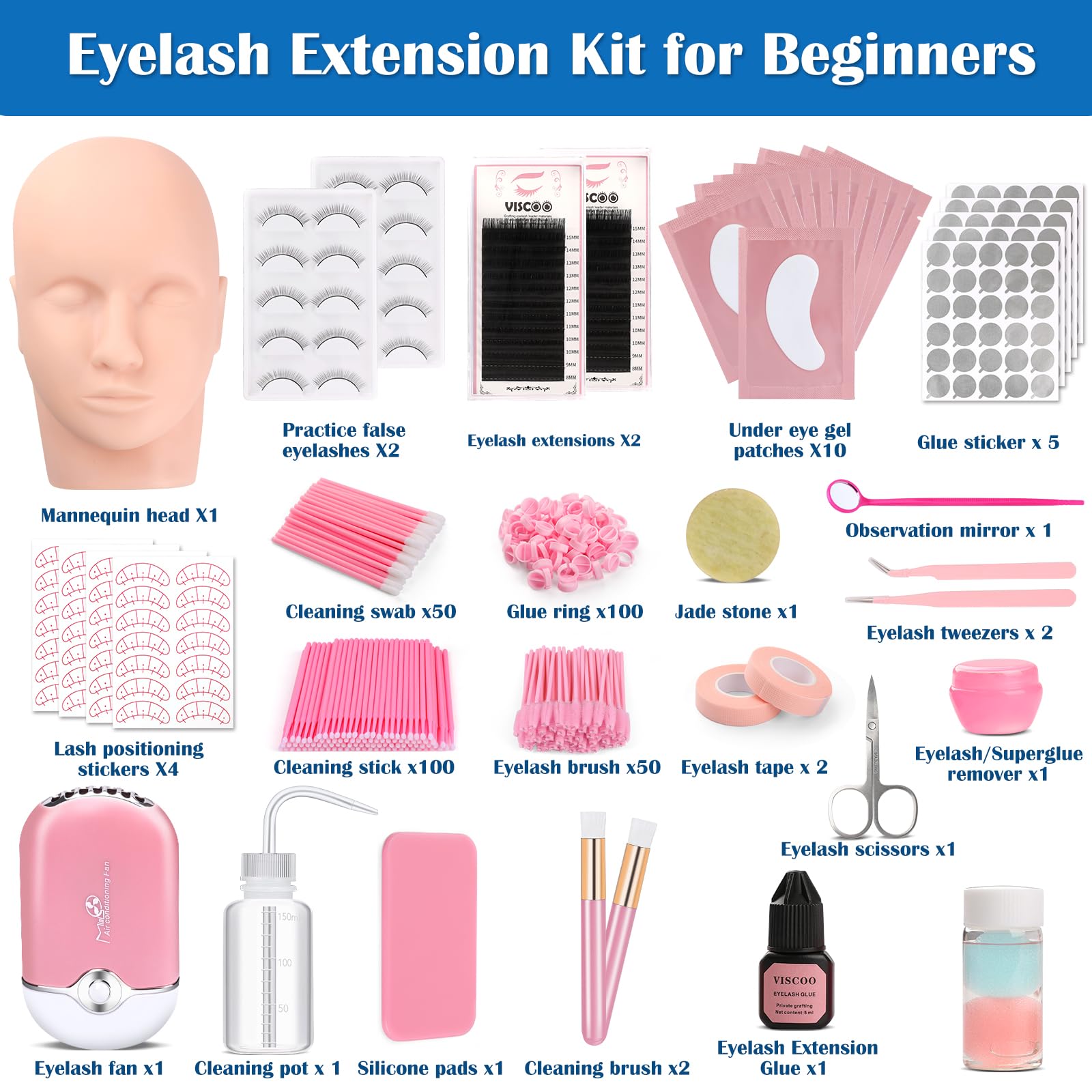 Pink Eyelash Extension Starter Kit with Tools and Colored Lash Fans DIY Lash Starter Kit - Pre-Mapped Lashes for Beginners  main image 3