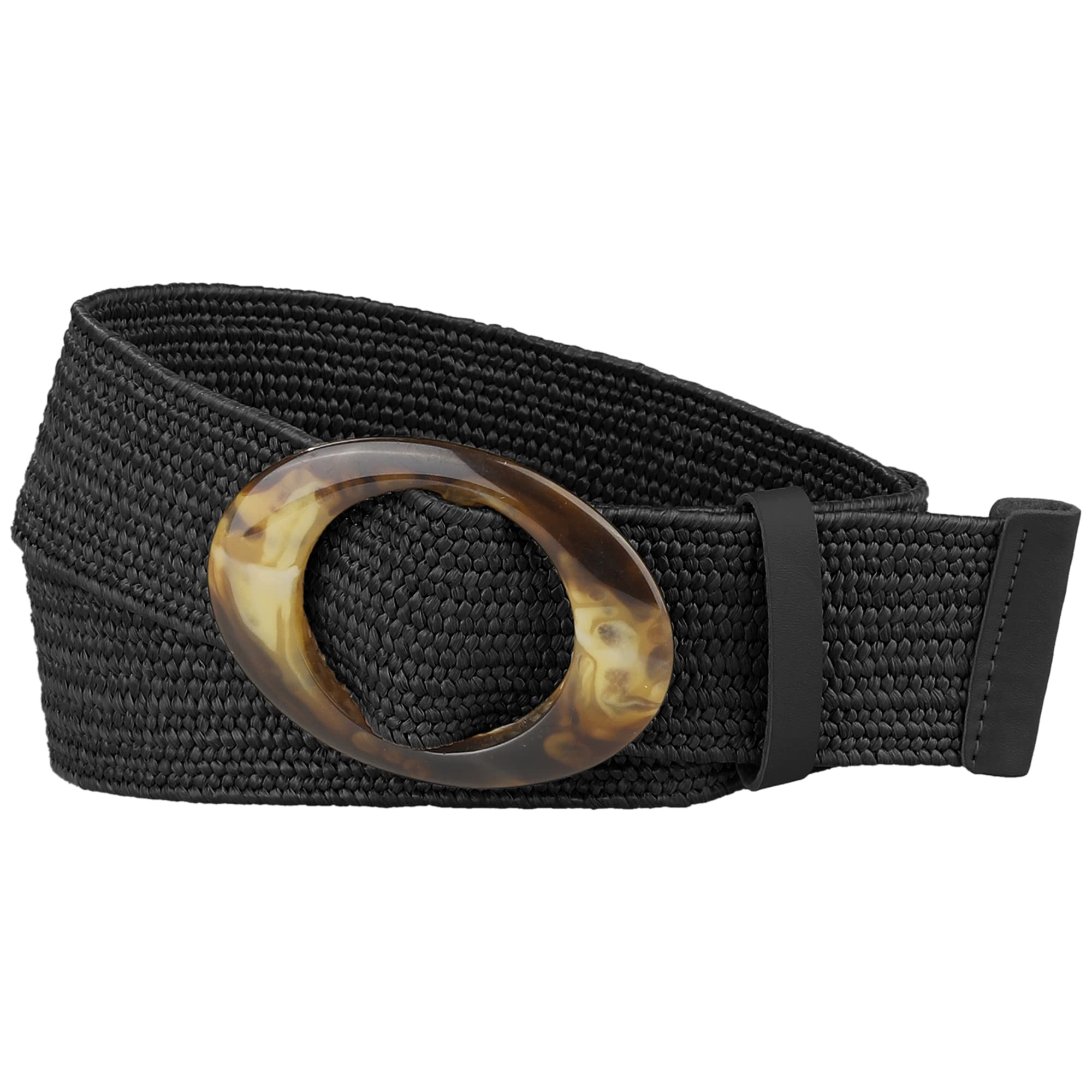 Elerevyo Woven Wide Stretch Belts, Straw Rattan Buckle Elastic Belts Waistband for Dress Black 58-80cm/22.83-31.50"