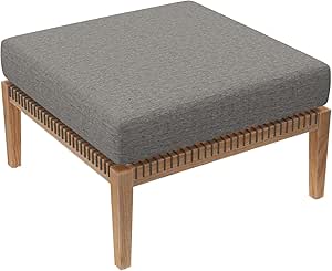 Modway Clearwater Outdoor Teak Ottoman - Gray Light Brown, Woven Rope Design, Weather-Resistant