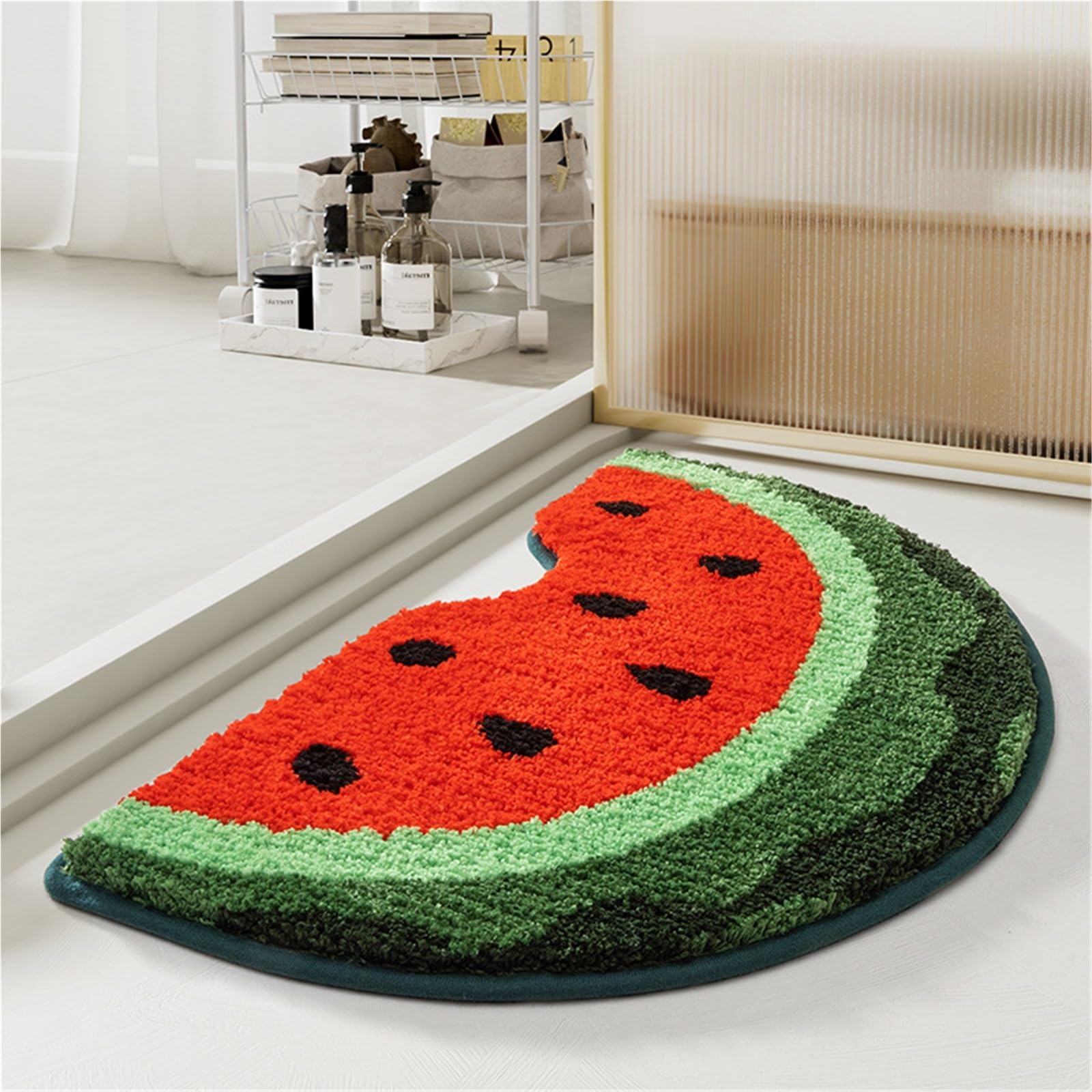 Inyahome - Tappetino da bagno a forma di anguria, a forma di semicircolare, antiscivolo, per doccia, cucina, FBM anguria